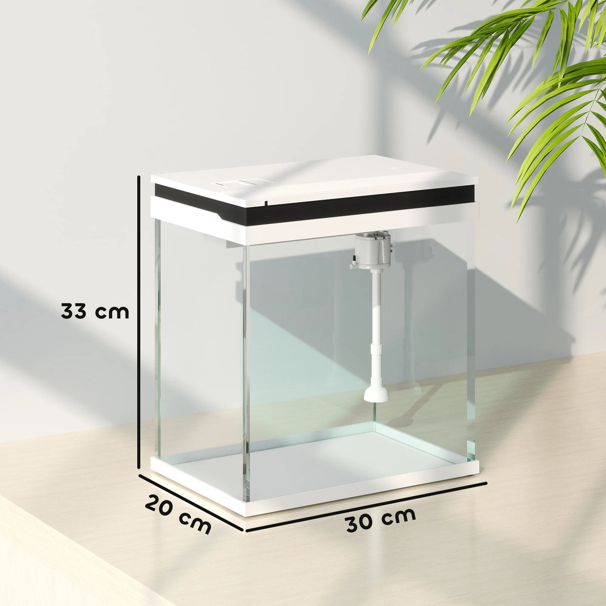 PawHut 14L Glass Fish Tank With Filter System, LED Lights, Water Pump, White
