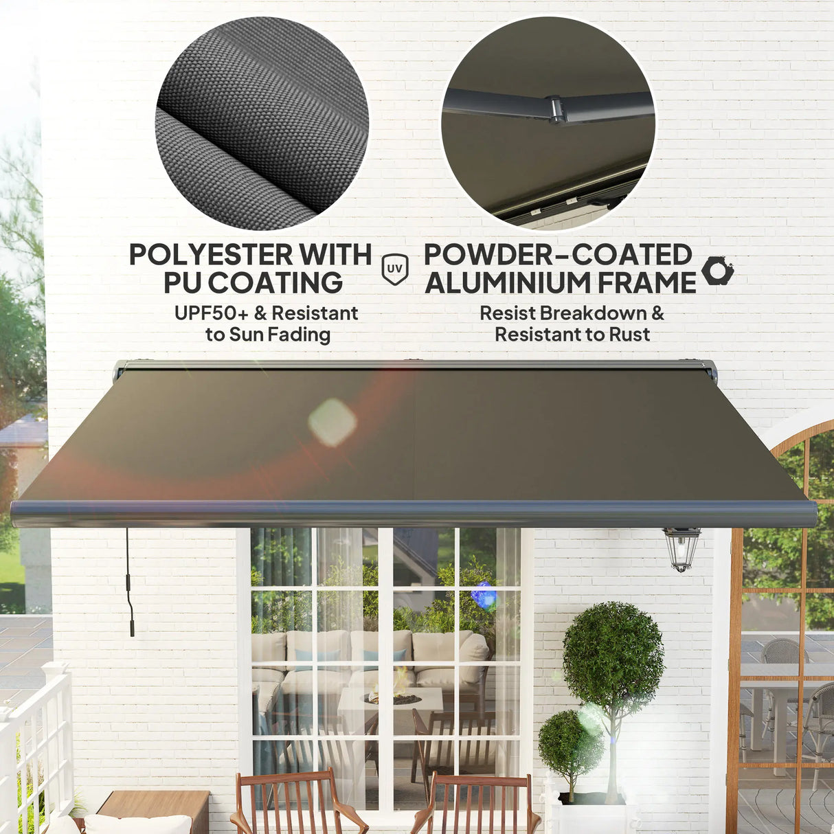 Outsunny 4 x 3(m) Full Cassette Electric Awning with Remote Controller, Aluminium Frame DIY Retractable Garden Awning, UPF50+ Sun Shade Canopy for Deck Door Window, Dark Grey