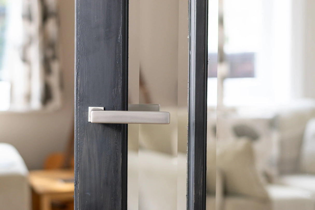 Tupai Rapido 5S Line Portel Lever Door Handle on Concealed Square Rose - Pearl Nickel - Set