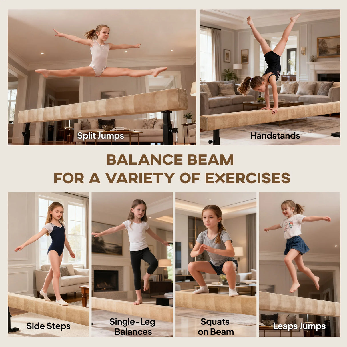HOMCOM 7.5ft Adjustable Balance Beam, Gymnastics Beam with Wheels, Gymnastics Equipment for 6+ Years Old Training