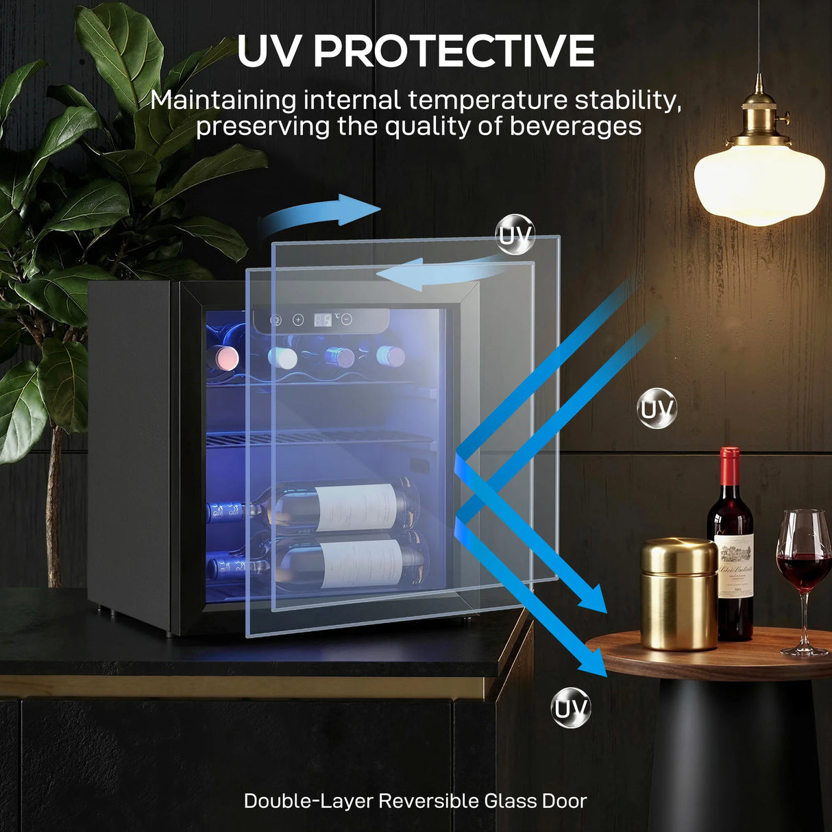 HOMCOM 12 Bottle Wine Cooler, 36 Litre Capacity, 4-16C Under Counter Drinks Beer Wine Fridge with Glass Door, LED Light, Black