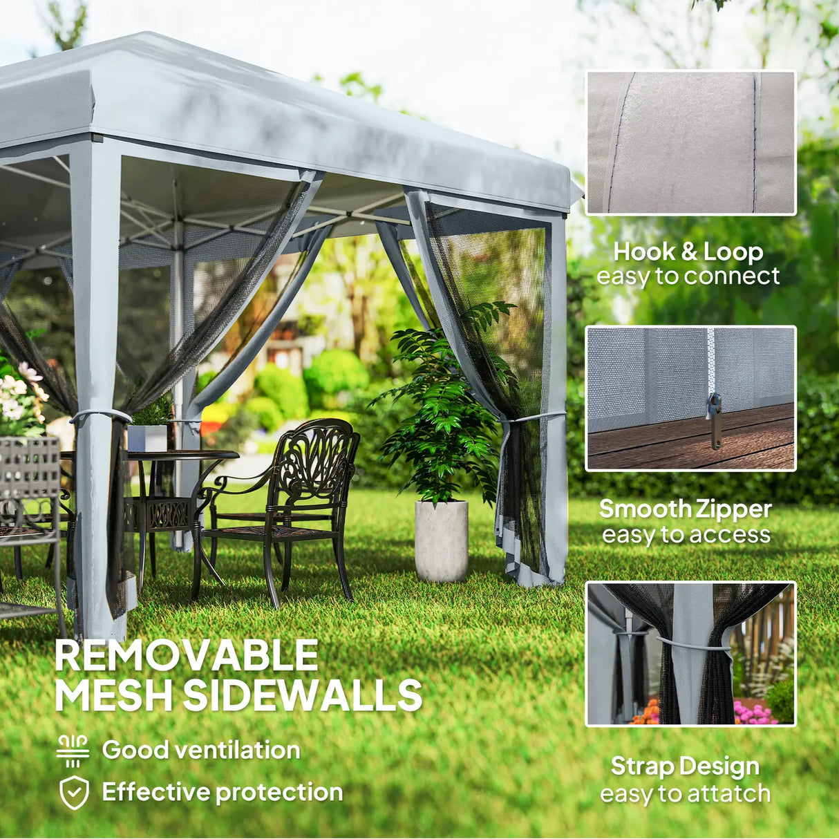 Outsunny 3 x 6m Pop Up Gazebo, Outdoor Canopy Shelter, Marquee Party Wedding Tent with 6 Mesh Walls and Carry Bag, Grey