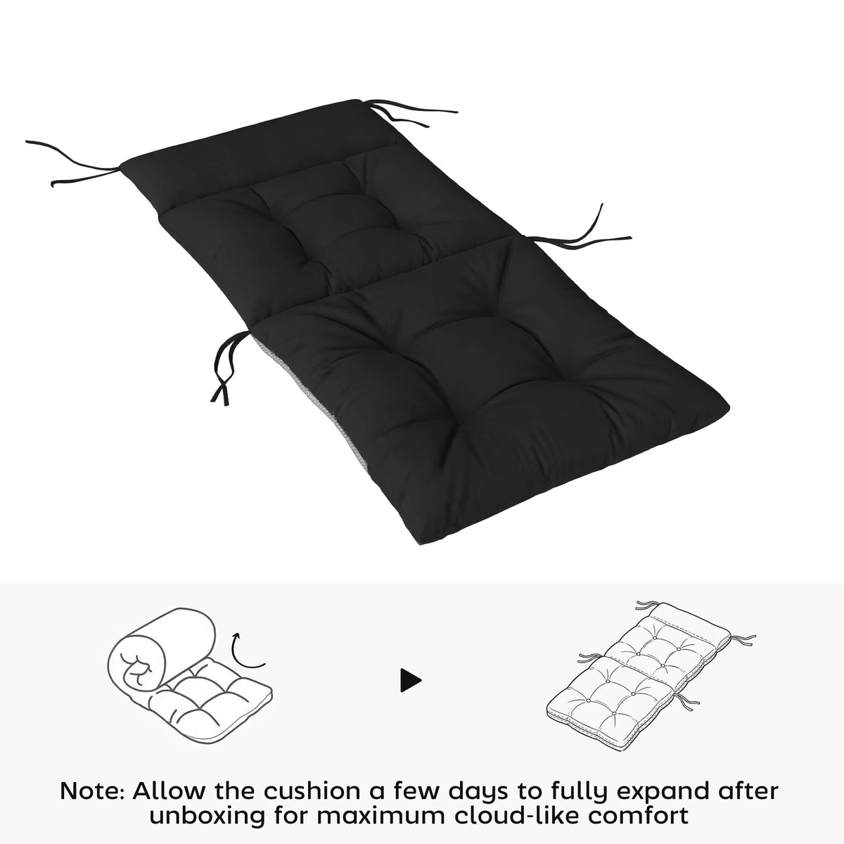 Outsunny Patio Chair Cushions Set of 4, Waterproof Non-Slip Lounge Chair Cushions, 112x53cm, Black