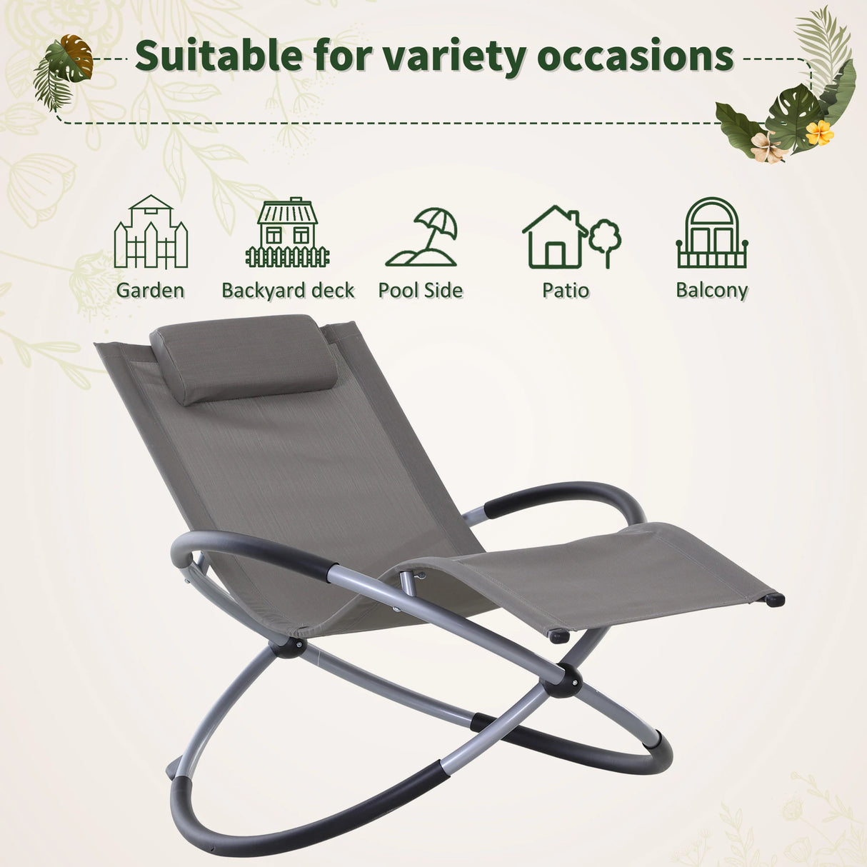 Outsunny Outdoor Orbital Lounger Zero Gravity Patio Chaise Sun Lounger Foldable Rocking Chair with Pillow, Grey
