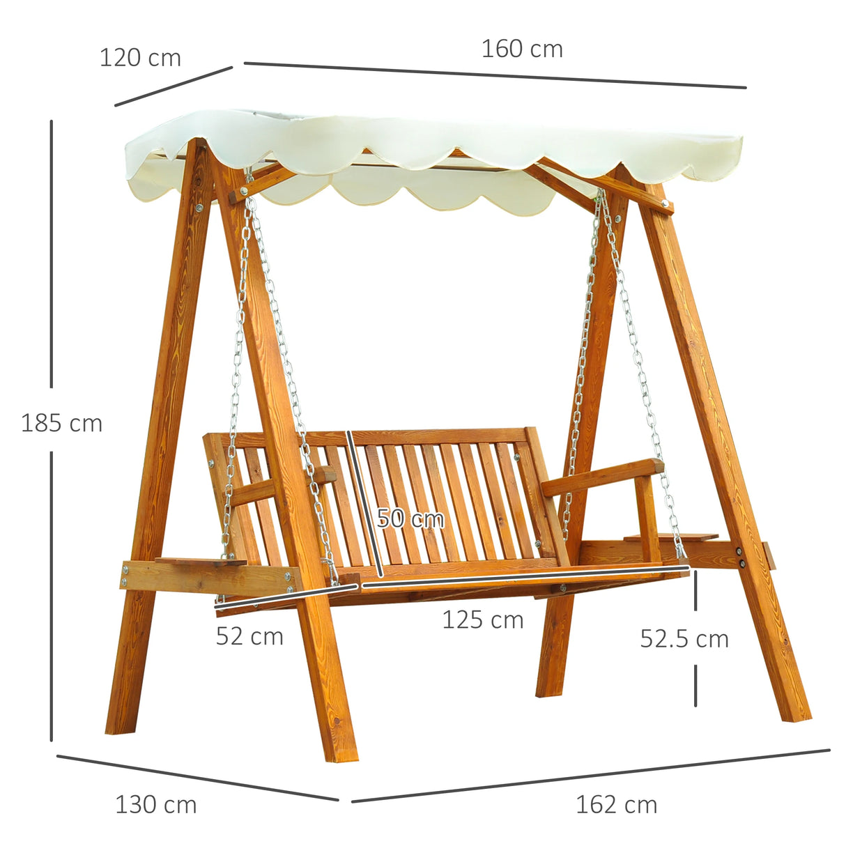 Outsunny 2 Seater Garden Swing Seat with Canopy, Wooden Swing Chair, Outdoor Hammock Bench for Balcony Patio Porch, Cream White