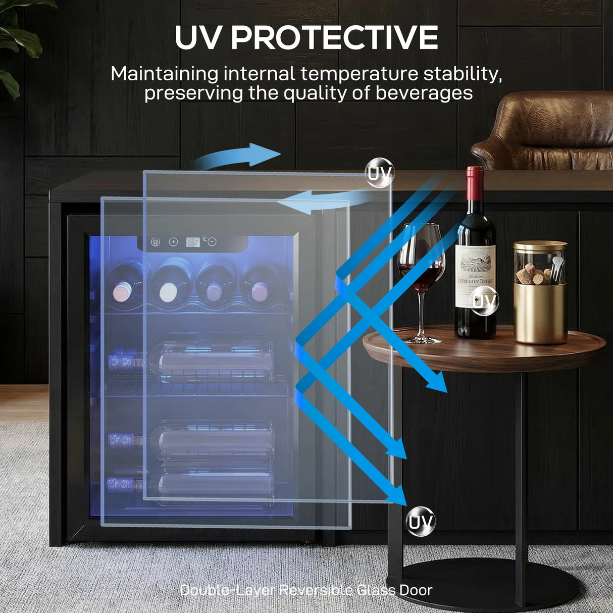 HOMCOM 16 Bottle Wine Cooler, 48 Litre Capacity, 4-16C Under Counter Drinks Beer Wine Fridge with Glass Door, LED Light, Black