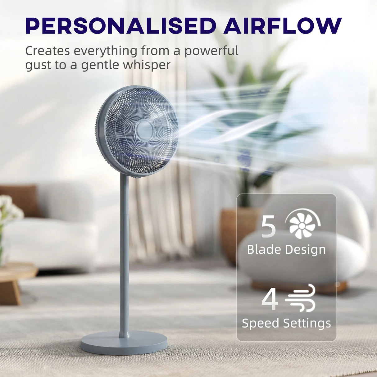 HOMCOM 40 cm Standing Fan, Cooling Floor Fan with 80 Oscillating, Adjustable Tilt and Height, 4 Speed, Remote Control, Grey