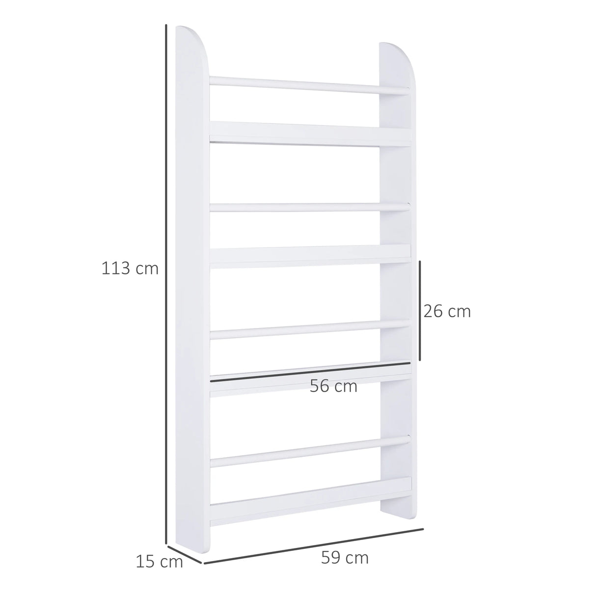 HOMCOM Bookcase, 4 Tier Wall Mounted Bookshelf, 15cm Depth Storage Shelving Rack for Bedroom Nursery Office Home, Accessories Supplies, White