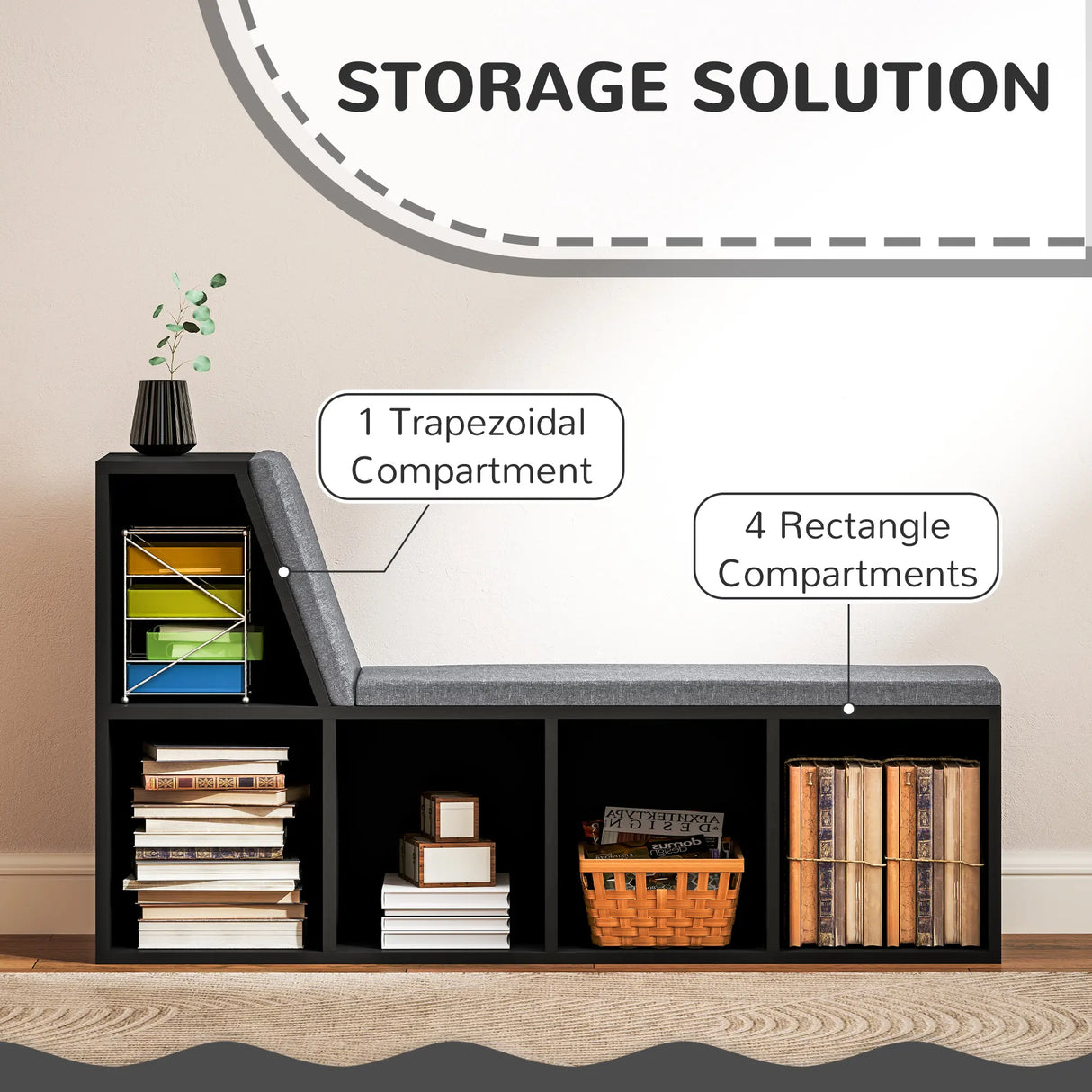HOMCOM 2 Tier Modern Bookcase Bookshelf with Removable Cushions for Living Room