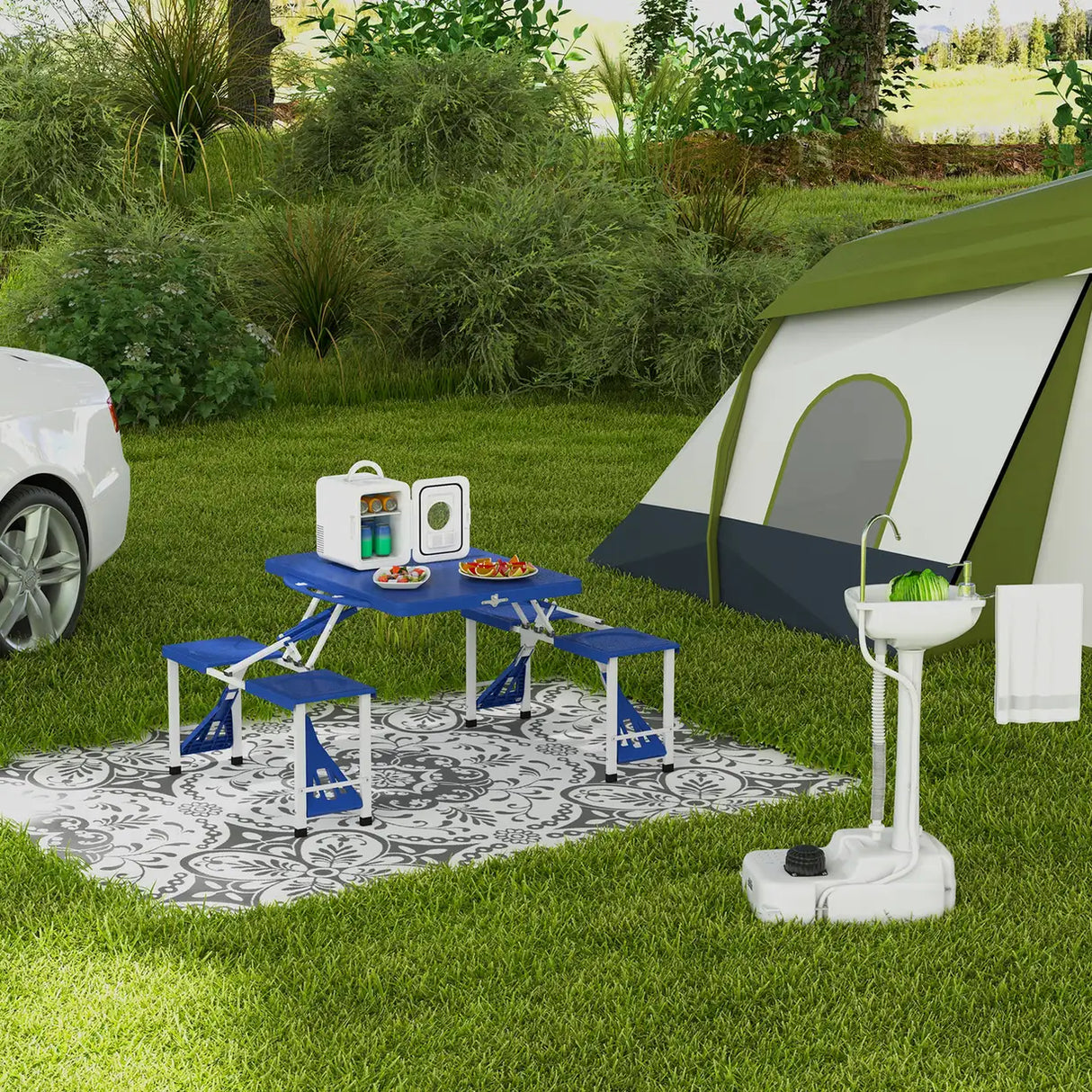 Outsunny 17L Camping Portable Handwash Sink w/ Towel Holder & Soap Dispenser Rolling Wheels Outdoor Drainage Equipment