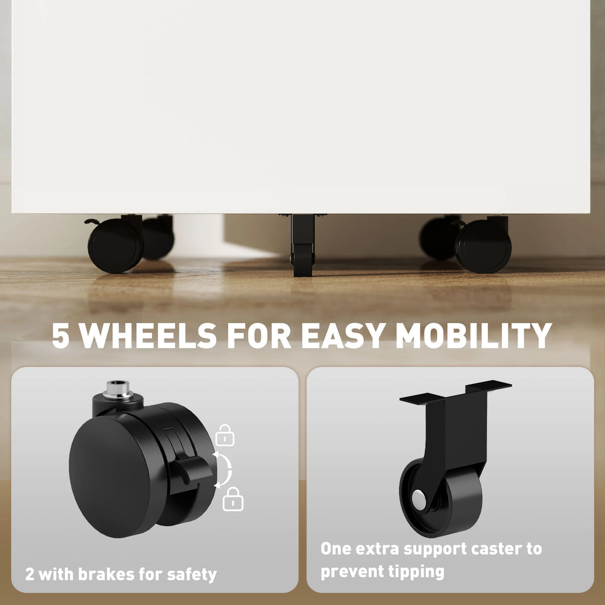 Vinsetto Metal Mobile File Cabinet with Wheels, Lockable 2 Drawer Filing Cabinet for A4, Legal, Letter, Compact Under Desk Storage Unit with Pre-Assembled Body for Home Office, 39 x 48 x 67cm, White