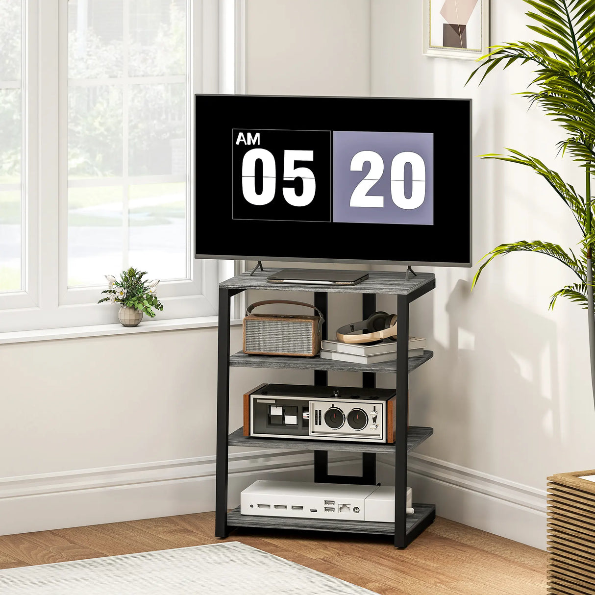 HOMCOM HiFi Stand, with Four Storage Shelves - Dark Grey