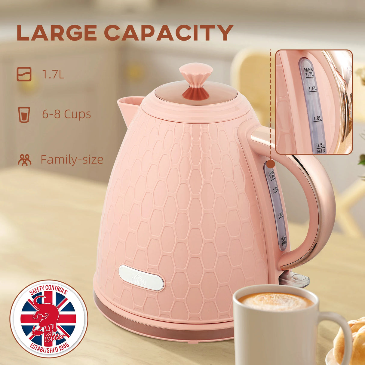 HOMCOM 3kW Rapid Boil Honeycomb Kettle - Light Pink