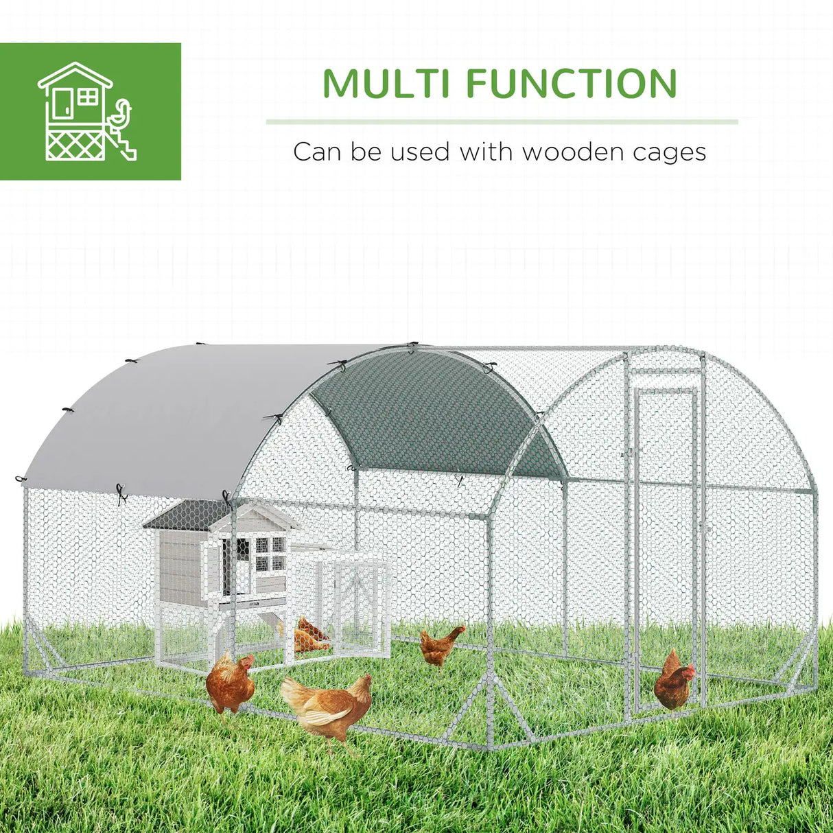 PawHut Walk In Chicken Run Galvanised Chicken Coop Hen Poultry House Cage Pet Playpen Garden with Water-Resist Cover, 2.8 x 3.8 x 2m