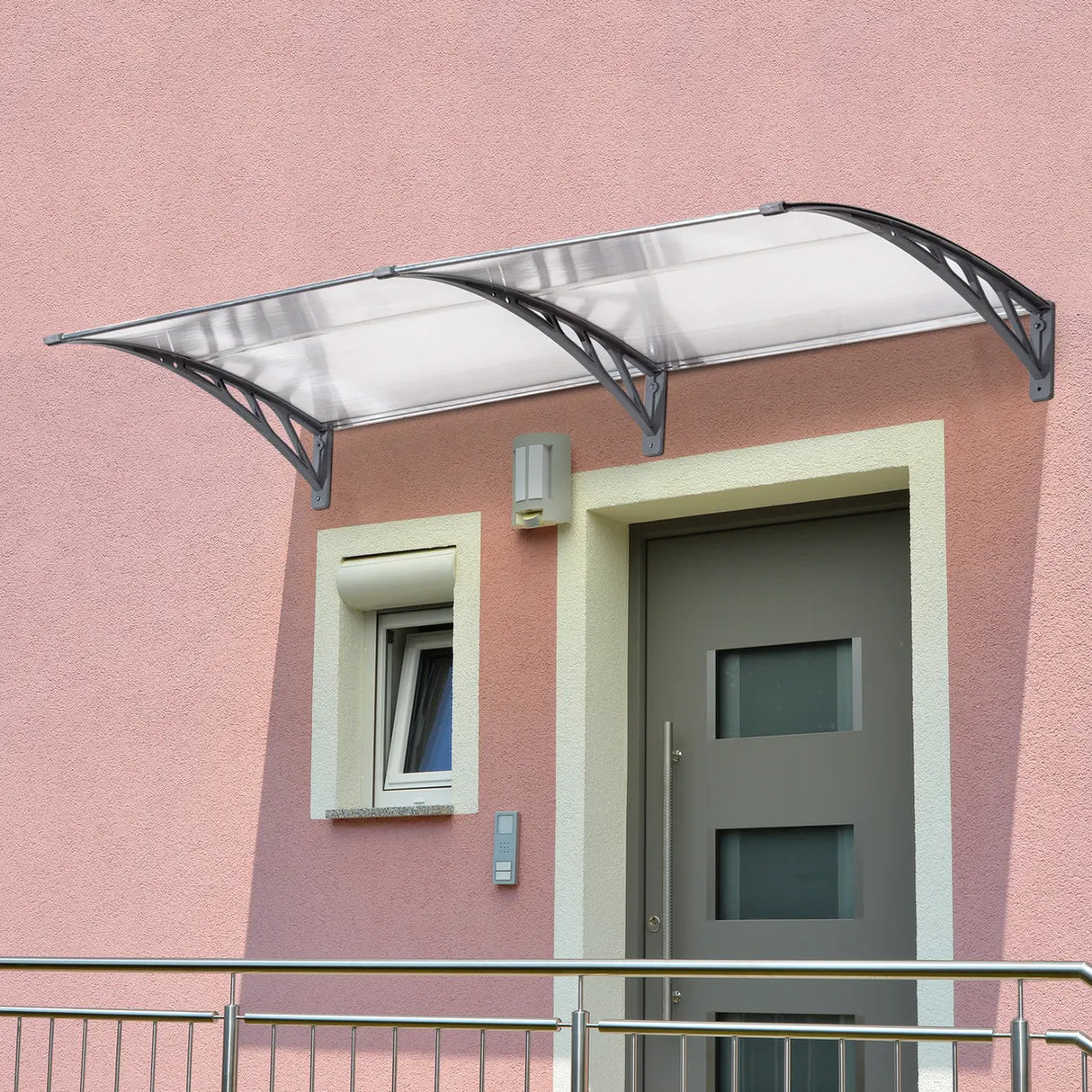Outsunny Front Door Canopy Outdoor Awning Aluminium Rigid Plastic Polycarbonate Rain Shelter UV Water Rain Resistant 196 x 75cm Clear