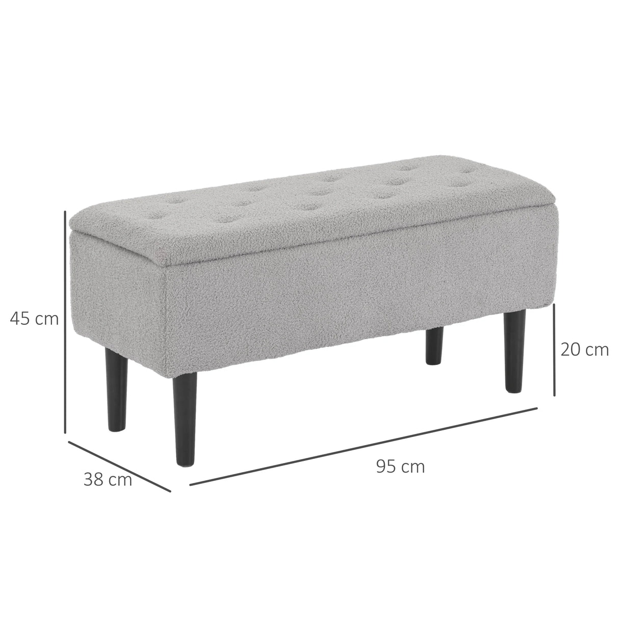 HOMCOM 57L Storage Ottoman, End of Bed Bench with Wooden Legs, Fabric Footstool for Living Room, Bedroom, 95 x 38 x 45cm, Grey