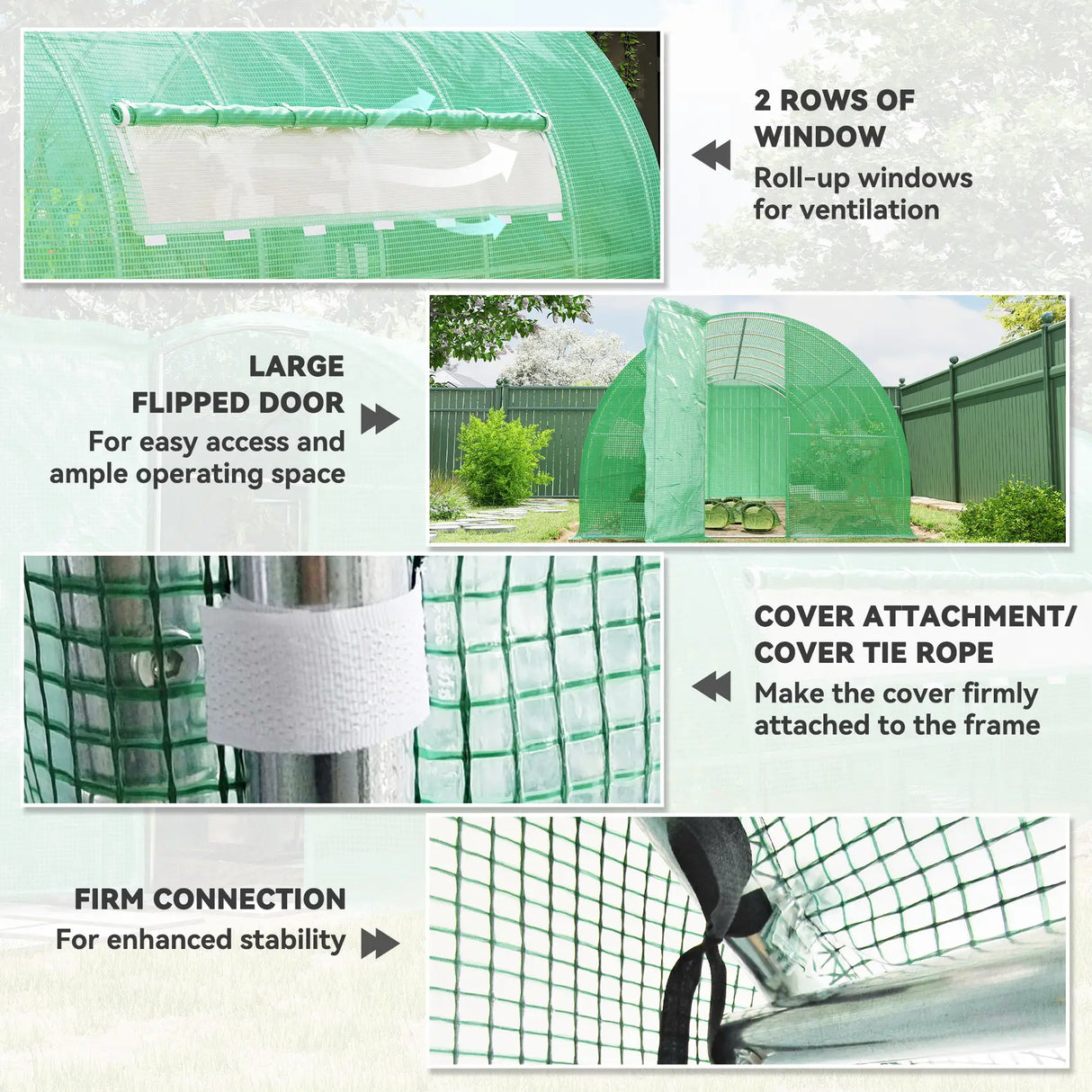 Outsunny Large Polytunnel Walk In Greenhouse, Plant Gardening Tunnel Green House with Metal Hinged Door, Galvanised Steel Frame & Mesh Windows, Green (3 x 6 m)
