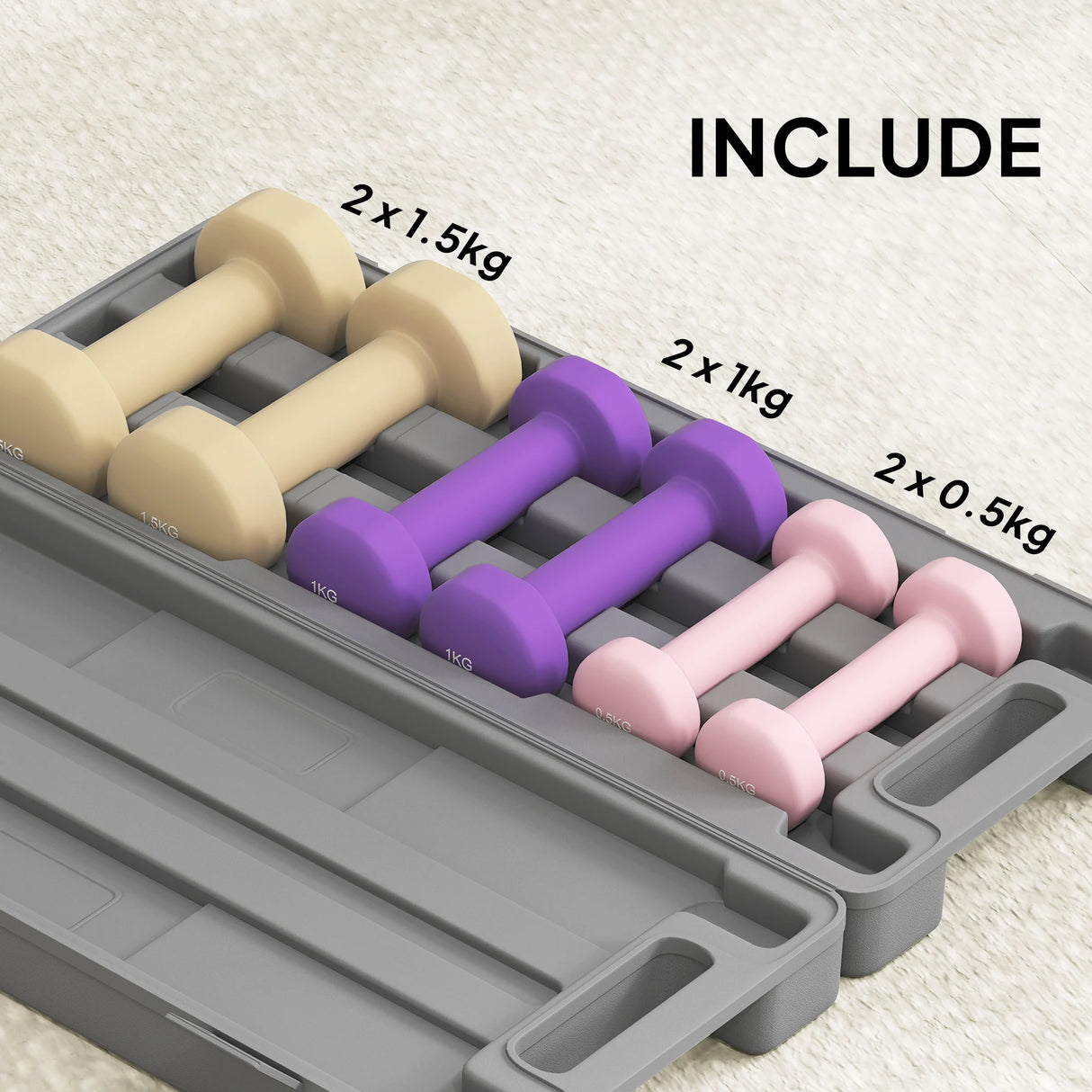 HOMCOM 6Kg Dumbbell Set, Fitness Weight Set for Men and Women, Home Gym Workout, Pink, Purple, Brown