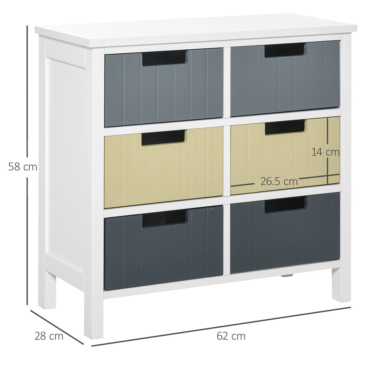 HOMCOM 6 Drawer Storage Tower, Dresser Chest with Wood Top, Organiser Unit for Closets Bedroom Nursery Room Hallway