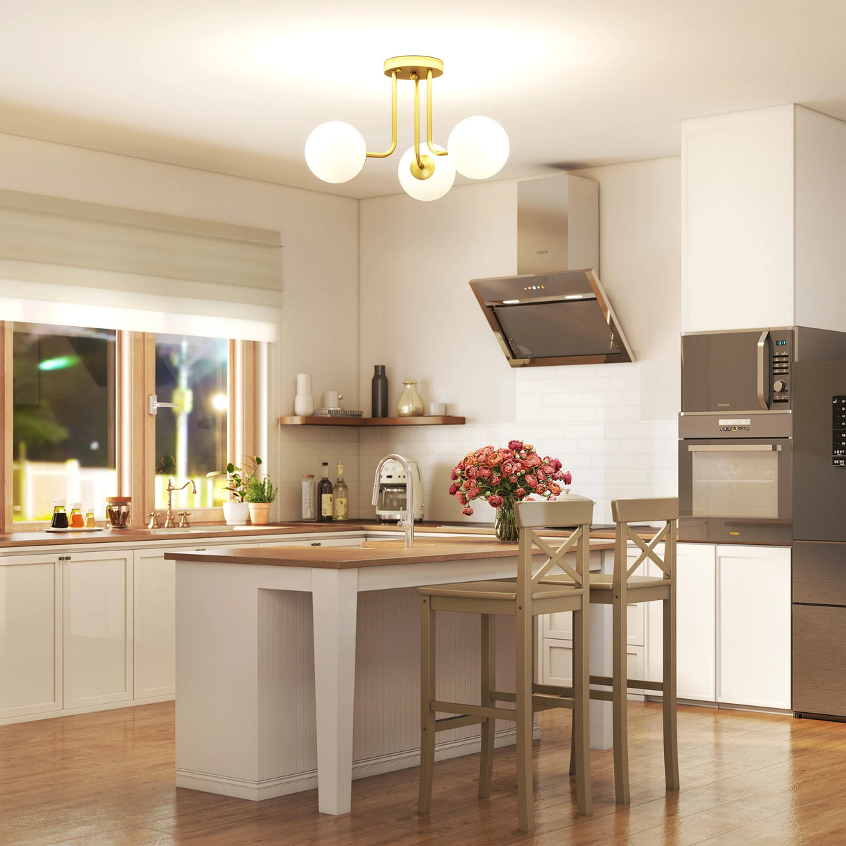 HOMCOM LED Ceiling Light with Globe Shades, Modern 3-Light Ceiling Light with G9 Sockets for Living Room, Bedroom, Dining Room, Bulbs Not Included, Gold Tone