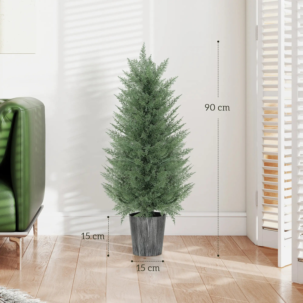 HOMCOM 90cm Artificial Cypress Trees Set of 2, UV Resistant Artificial Plants with Decorative Pot, Fake Plants for Indoor Outdoor Decor, Green