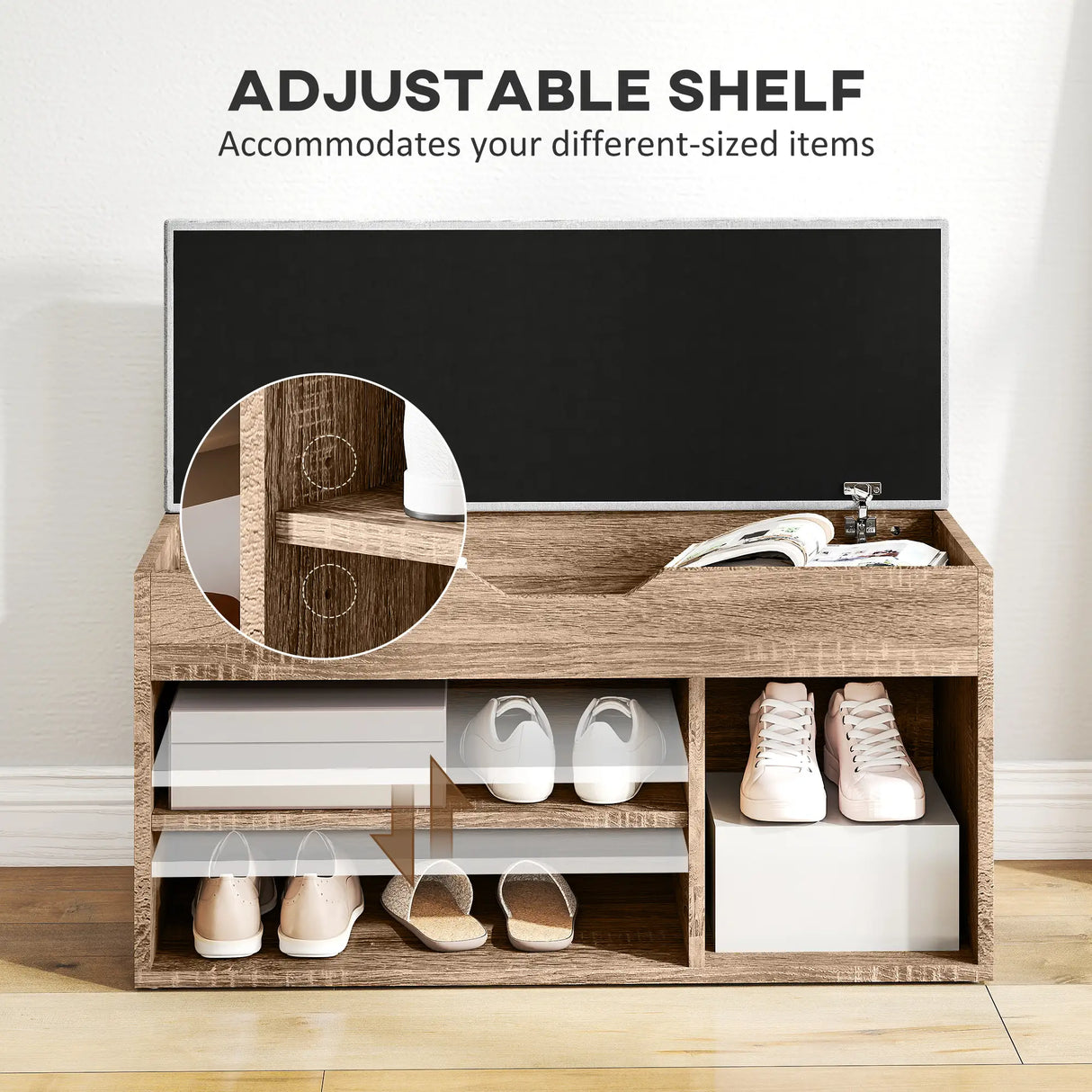 HOMCOM Shoes Cabinet Bench Hidden Storage Padded Seat Organiser Footwear Rack Hallway Grey Wood Grain