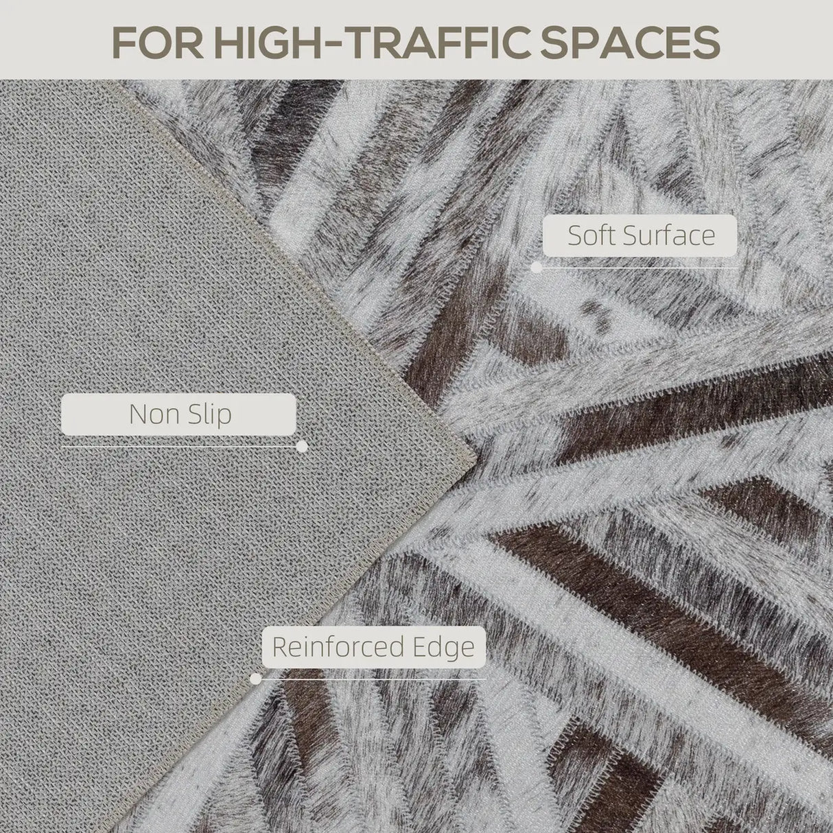 HOMCOM Modern Area Rug, Triangle Pattern Non-Slip Washable Rug, Chenille Floor Carpet for Living Room, Bedroom, Dining Room, Home Office, 290 x 200 cm, Brown