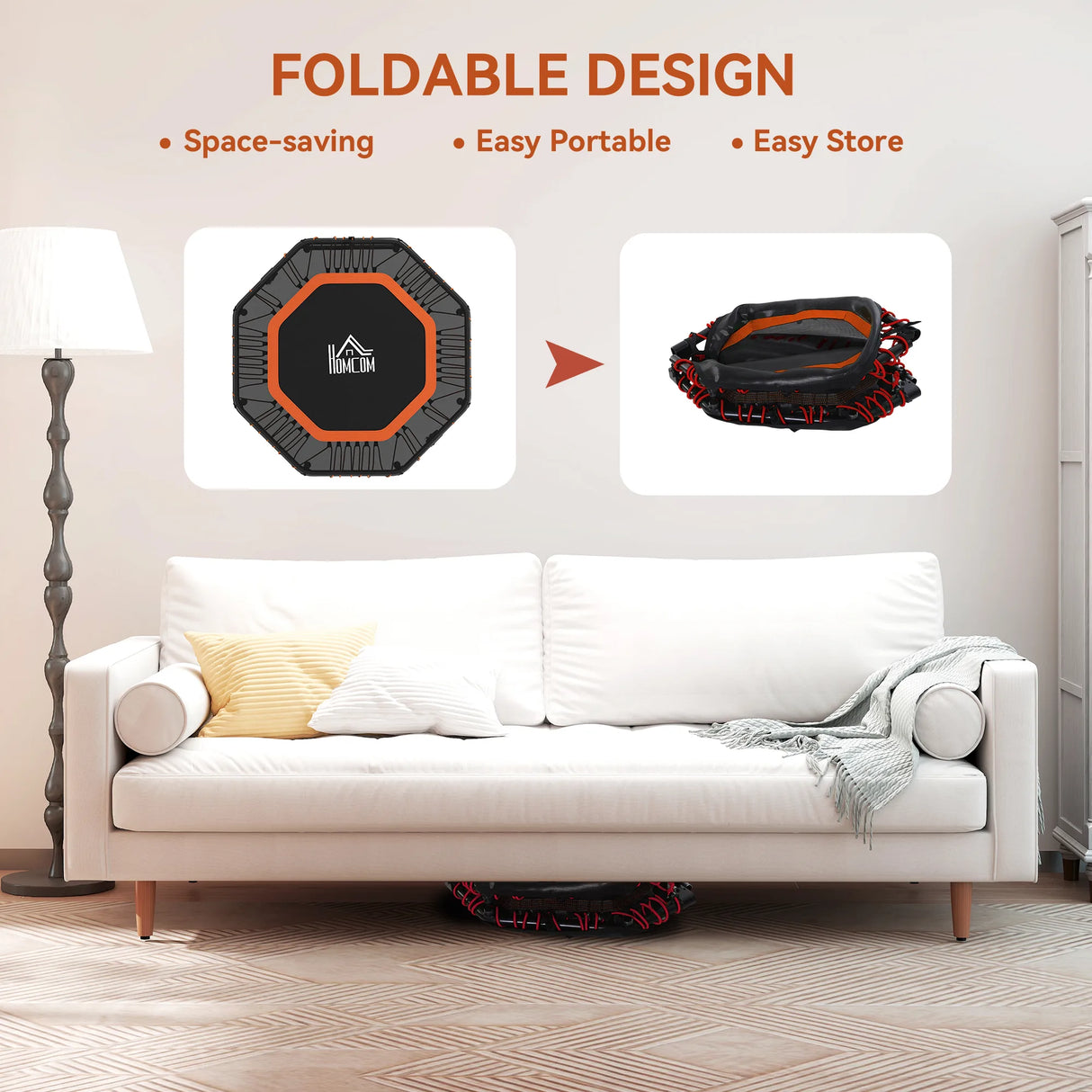 HOMCOM Fitness Trampoline, Bouncer with Adjustable Handle, Max Load 150 kg