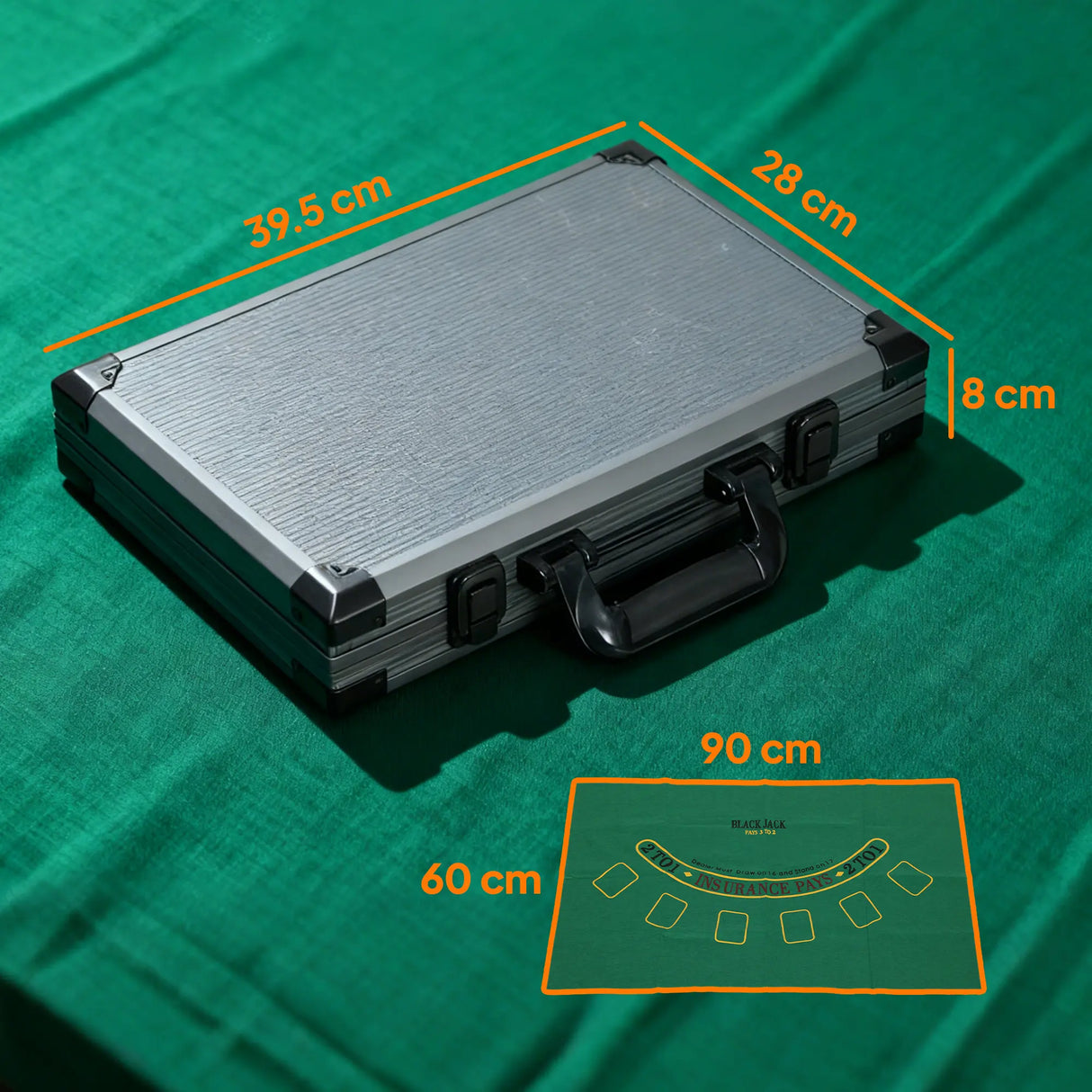 SPORTNOW 400-Piece Poker Chips Set with Lightweight ABS Case, Casino Texas Holdem Poker Set with Mat, 11.5g Numbered Poker Chips, Two Decks of Cards, Dealer, Five Dices, Grey