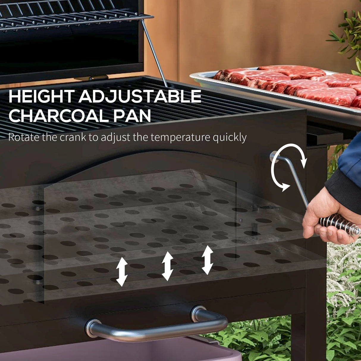 Outsunny 3-in-1 Charcoal BBQ, with Shelves - Black