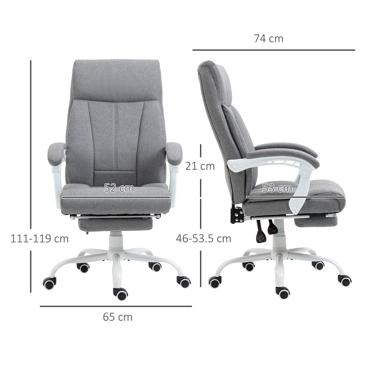 Vinsetto Office Chair, Ergonomic Desk Chair, Fabric Work Study Chair with 155 Reclining Back and Footrest, Adjustable Height and Swivel Wheels, Grey