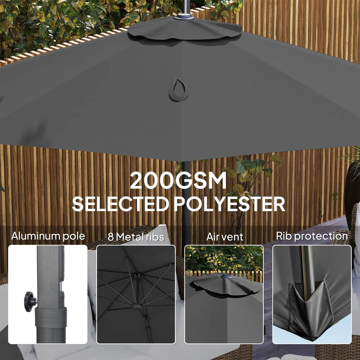 Outsunny 3 x 3m Overhanging Cantilever Parasol - Black