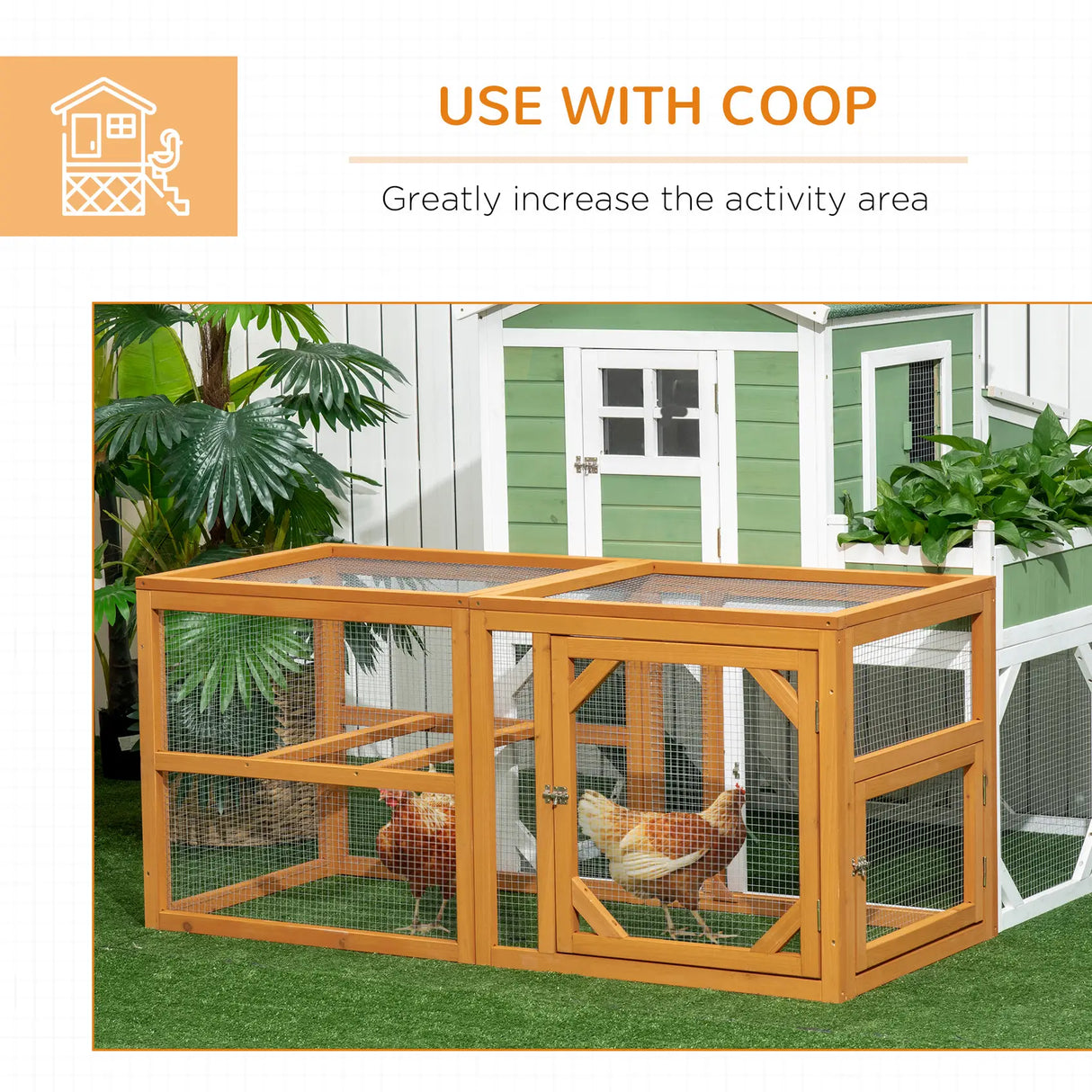 PawHut Wooden Chicken Coop with Perches, Doors, Combinable Design, for 2-4 Chickens - Natural Wood Colour