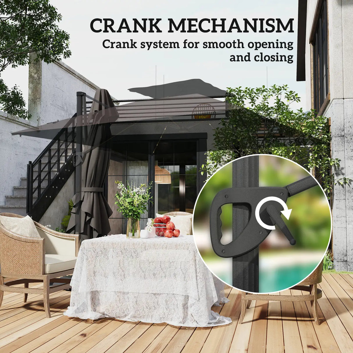 Outsunny 3.5x3 m Garden Cantilever Parasol with Solar LED Lights and Centre Light, Aluminium Large Square Patio Umbrella, UPF50+ Hanging Sun Shade with Cross Base, Crank Handle and Tilt, Grey