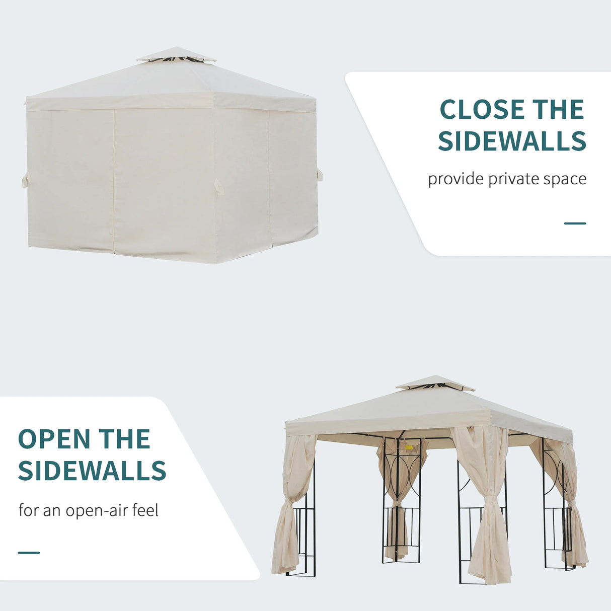 Outsunny 3 x 3 m Garden Gazebo Double Roof Marquee Patio Wedding Party Tent Canopy Shelter with Sidewalls, (Beige)