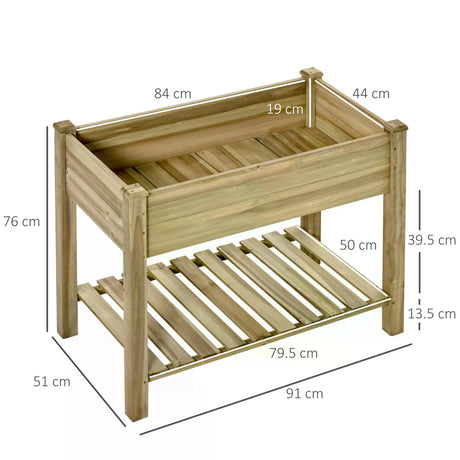 Outsunny Garden Wooden Planters14 Raised Garden Bed with Legs and Storage Shelf Elevated Wooden Planter Box