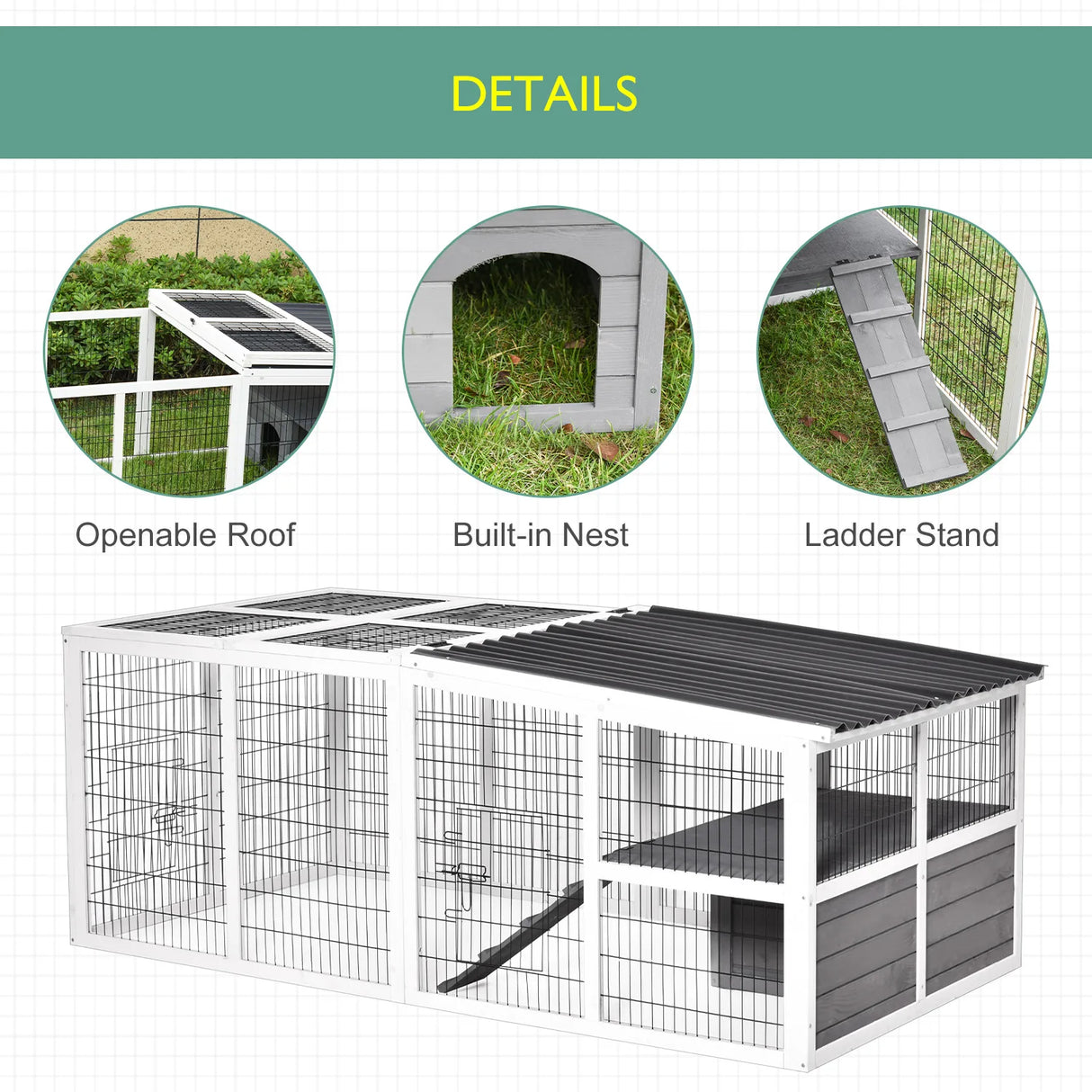 PawHut Guinea Pigs Hutches Wooden Small Rabbits Hutches Pet Run Cover Indoor Outdoor, Grey