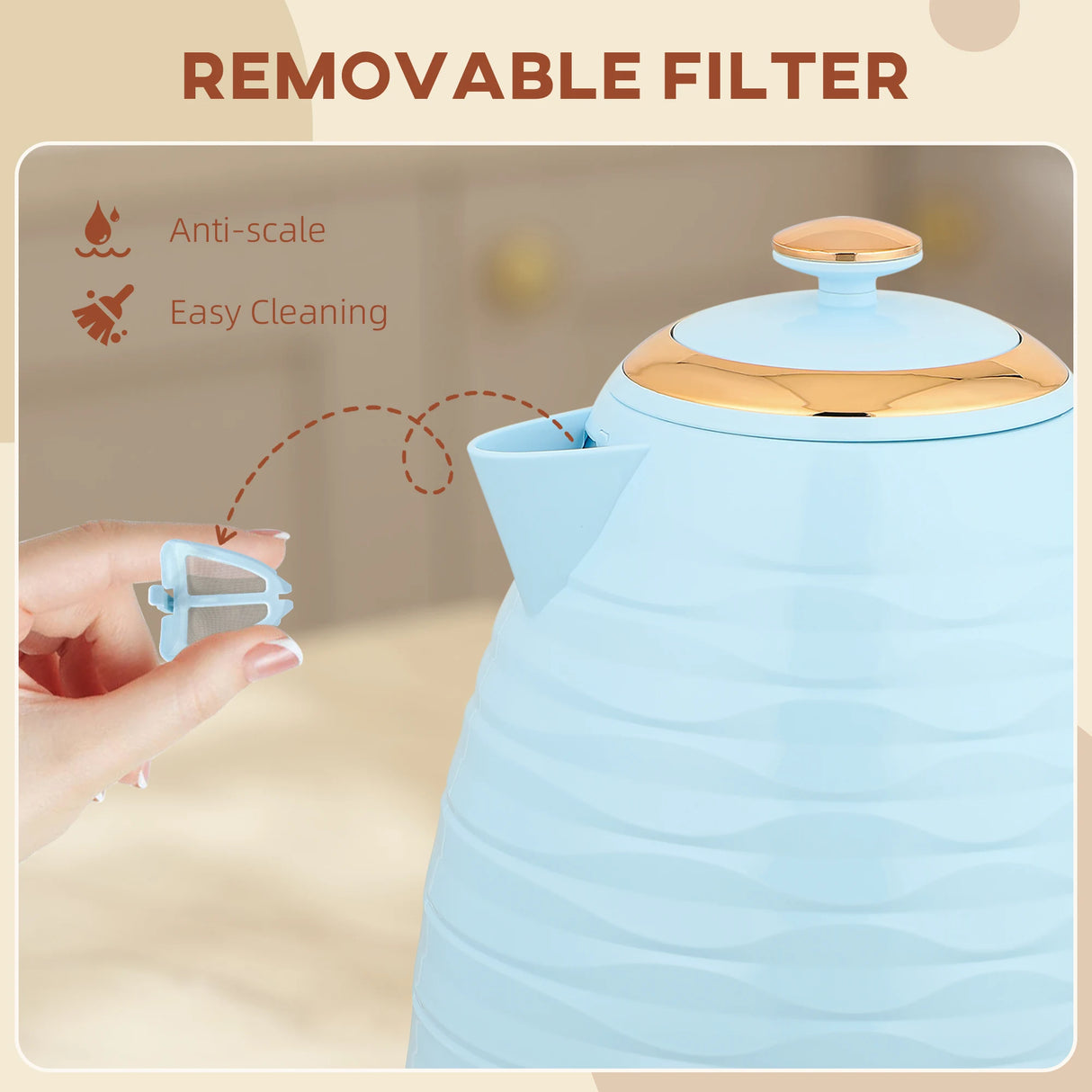 HOMCOM 3kW Rapid Boil Honeycomb Kettle - Light Blue