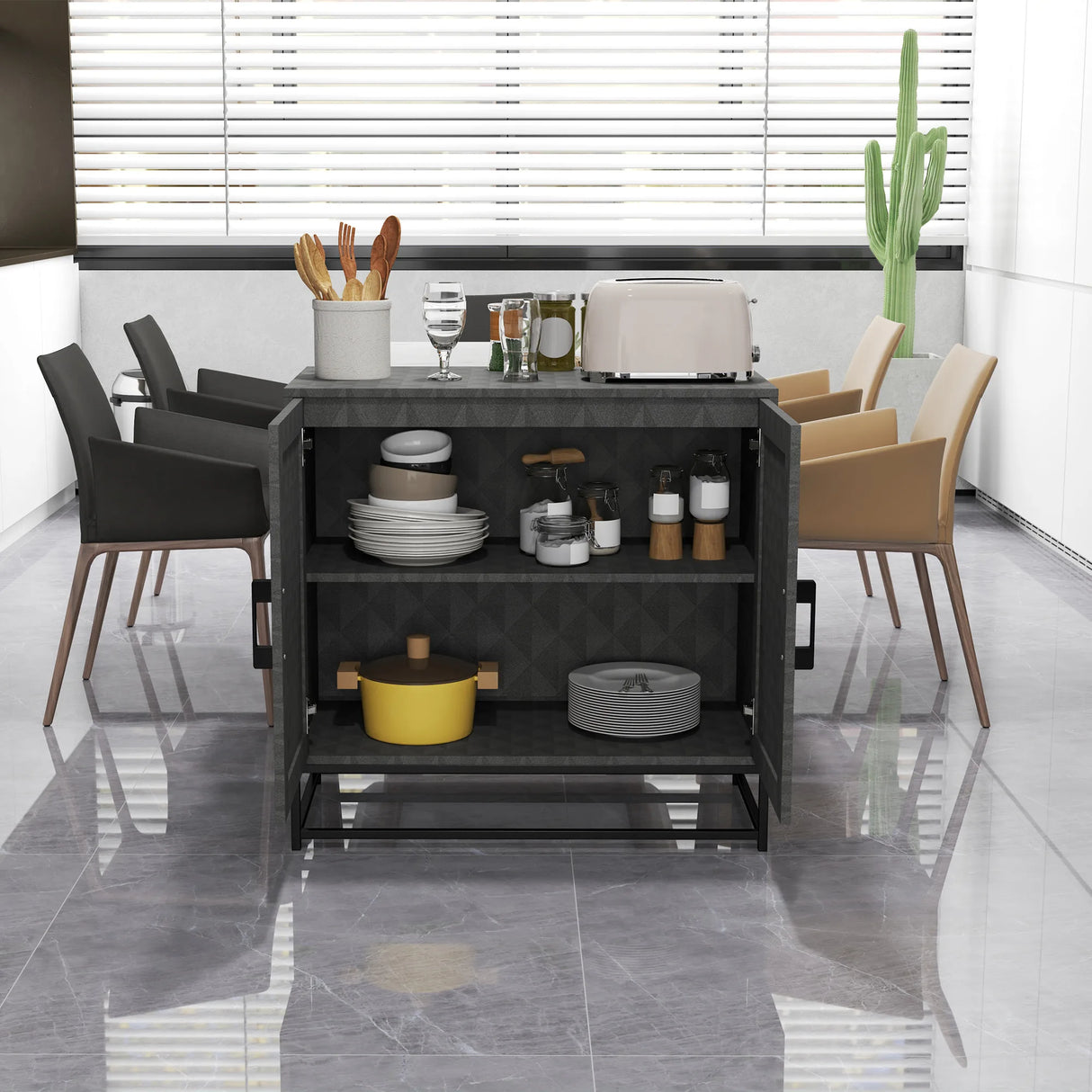 HOMCOM Modern Sideboard, Freestanding Sideboard Storage Cabinet with Adjustable Shelf and 2 Doors for Living Room, Grey