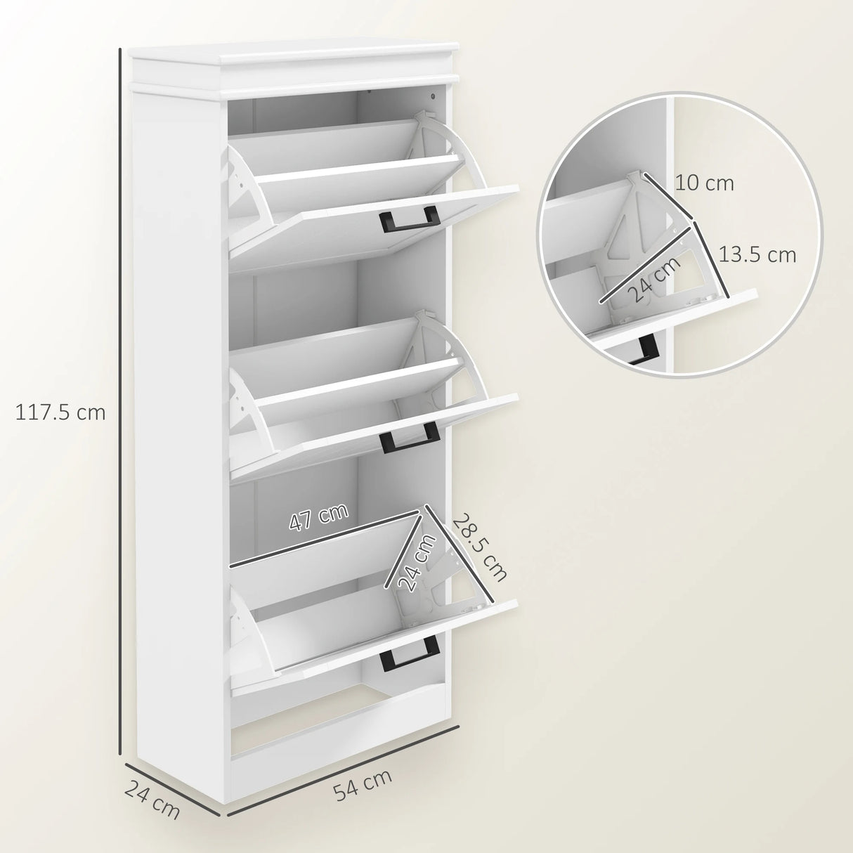 HOMCOM Three-Drawer Minimalistic Shoe Storage Cabinet, for 15 Shoes