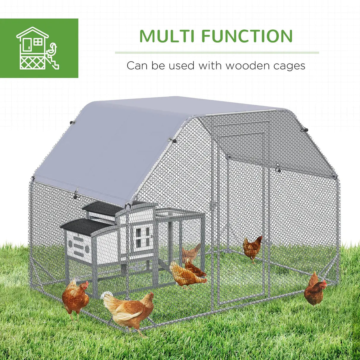 PawHut Walk in Chicken Run Chicken Coop Hen House Outdoor with Roof for 4-6 Chickens, 280 x 190 x 195cm