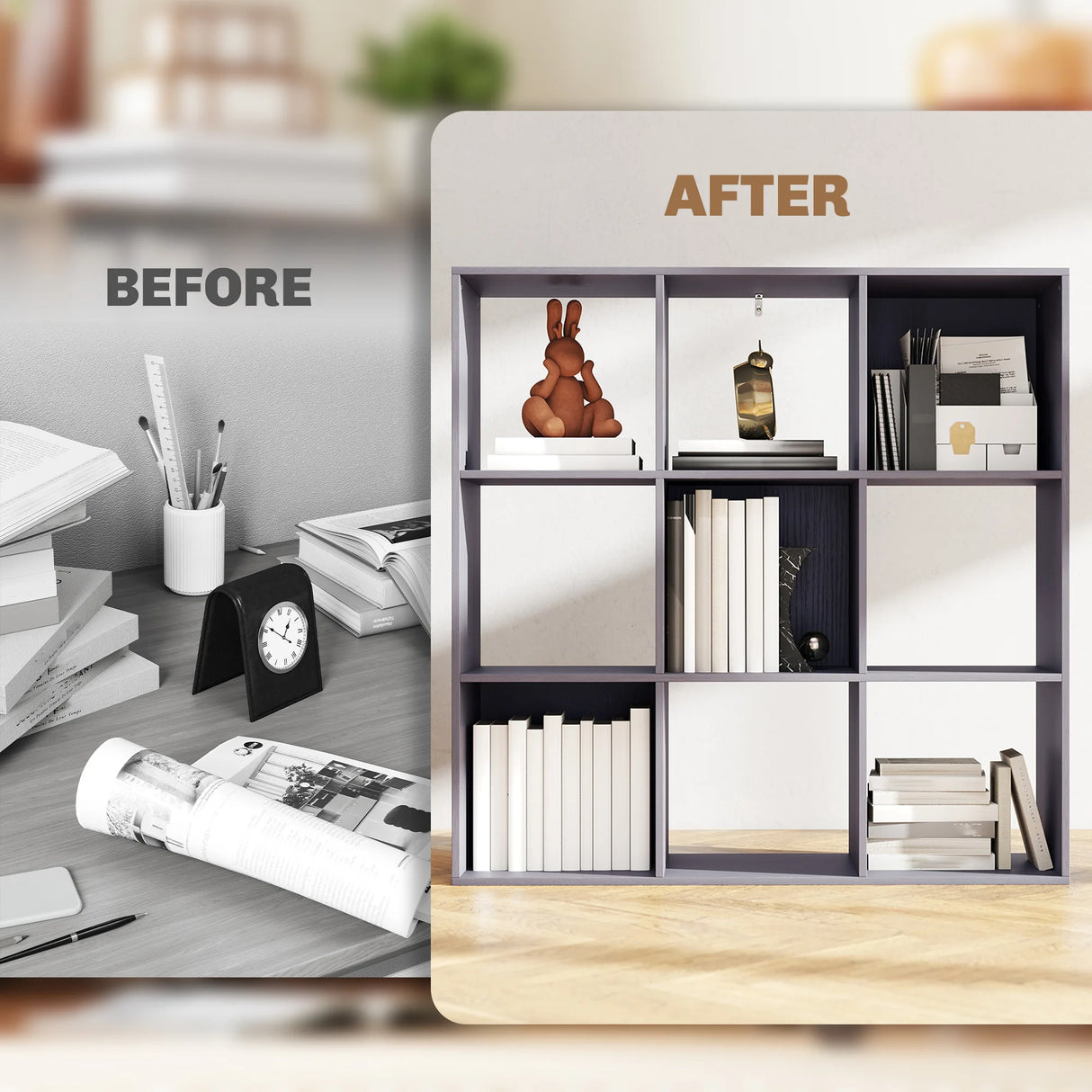 HOMCOM Nine-Cube Storage Shelf - Grey