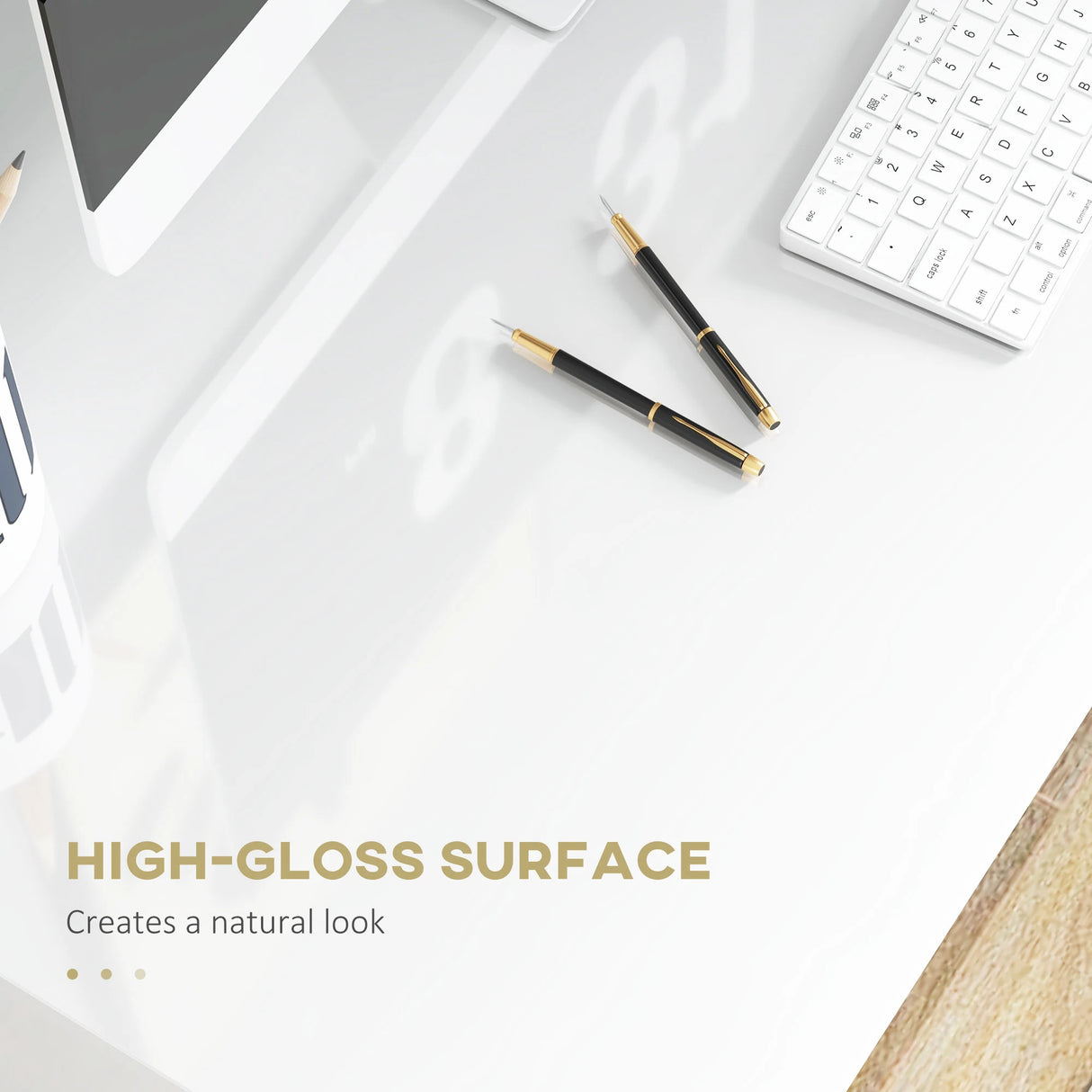 Vinsetto Home Office Chair and Computer Desk Set, Mesh Chair with Swivel Wheels, Study Desk with Storage Shelf, High Gloss White and Grey