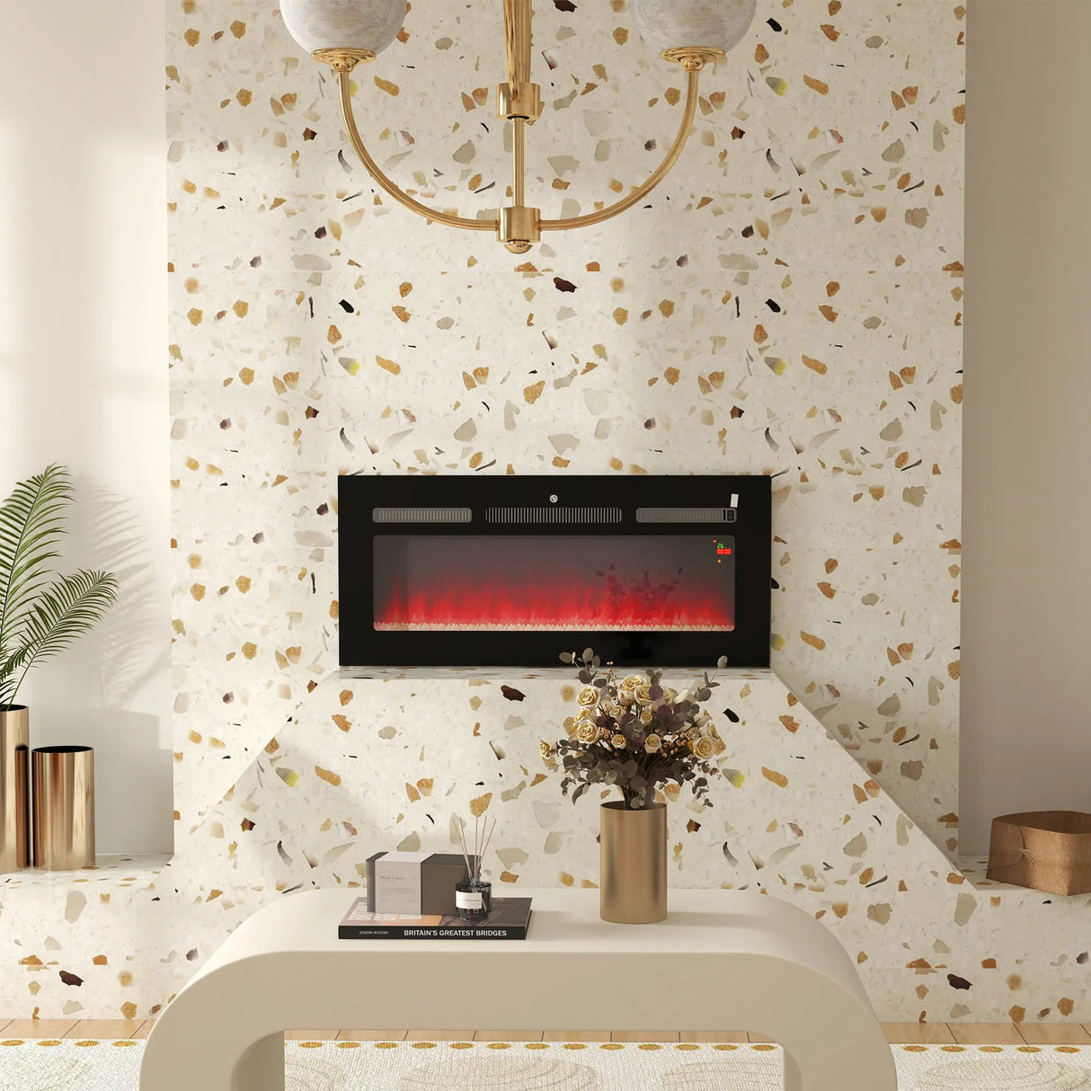 HOMCOM 102cm/40" Electric Fireplace, 2000W Recessed and Wall Mounted Electric Fire with Remote Control, 9 Flame Colour and Crystal, Black