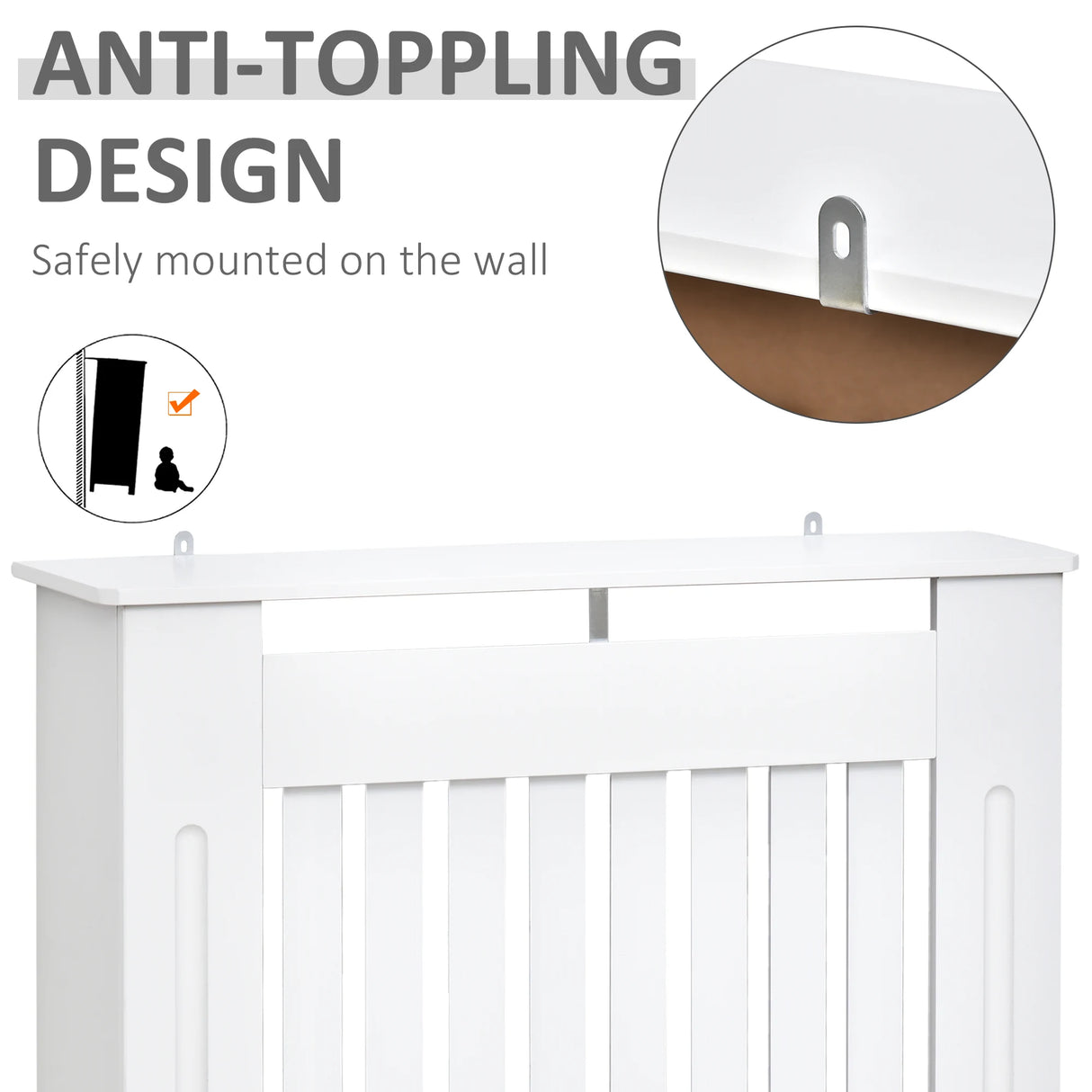 HOMCOM Slatted Radiator Cover Painted Cabinet MDF Lined Grill in White (78L x 19W x 81H cm)