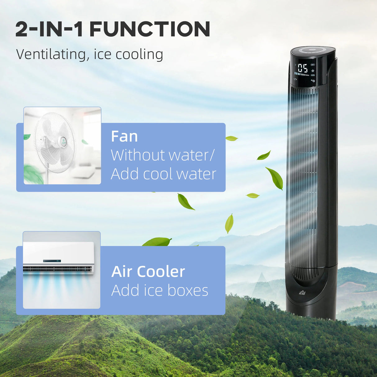 HOMCOM Ice Cooling Tower Fan, Water Conditioner Evaporative Air Cooler Unit with 4 Modes, 3 Speed, Remote Control, Timer, Oscillating for Home Bedroom, Black