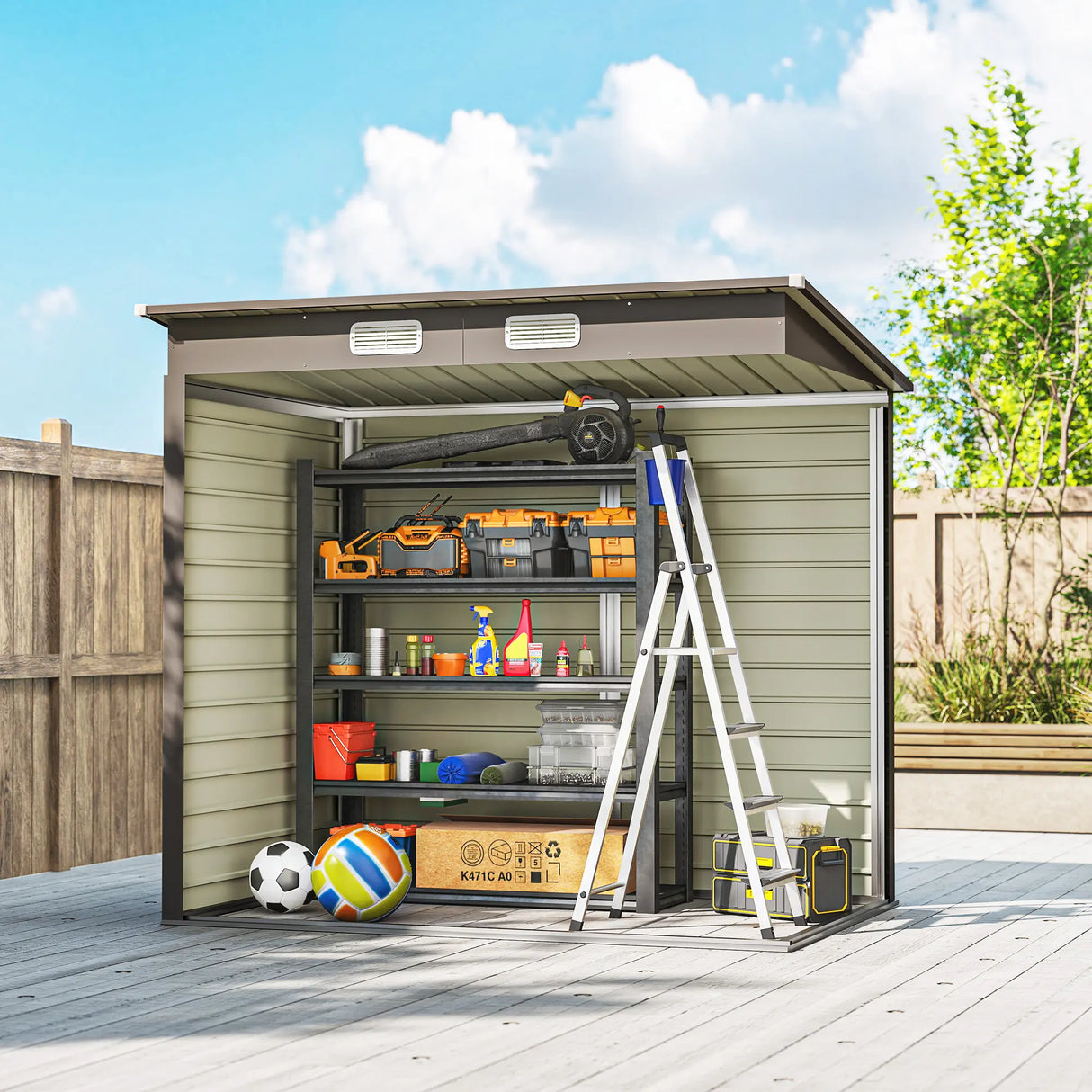 Outsunny 4 x 6ft Galvanised Metal Garden Shed, with Locking Door - Grey