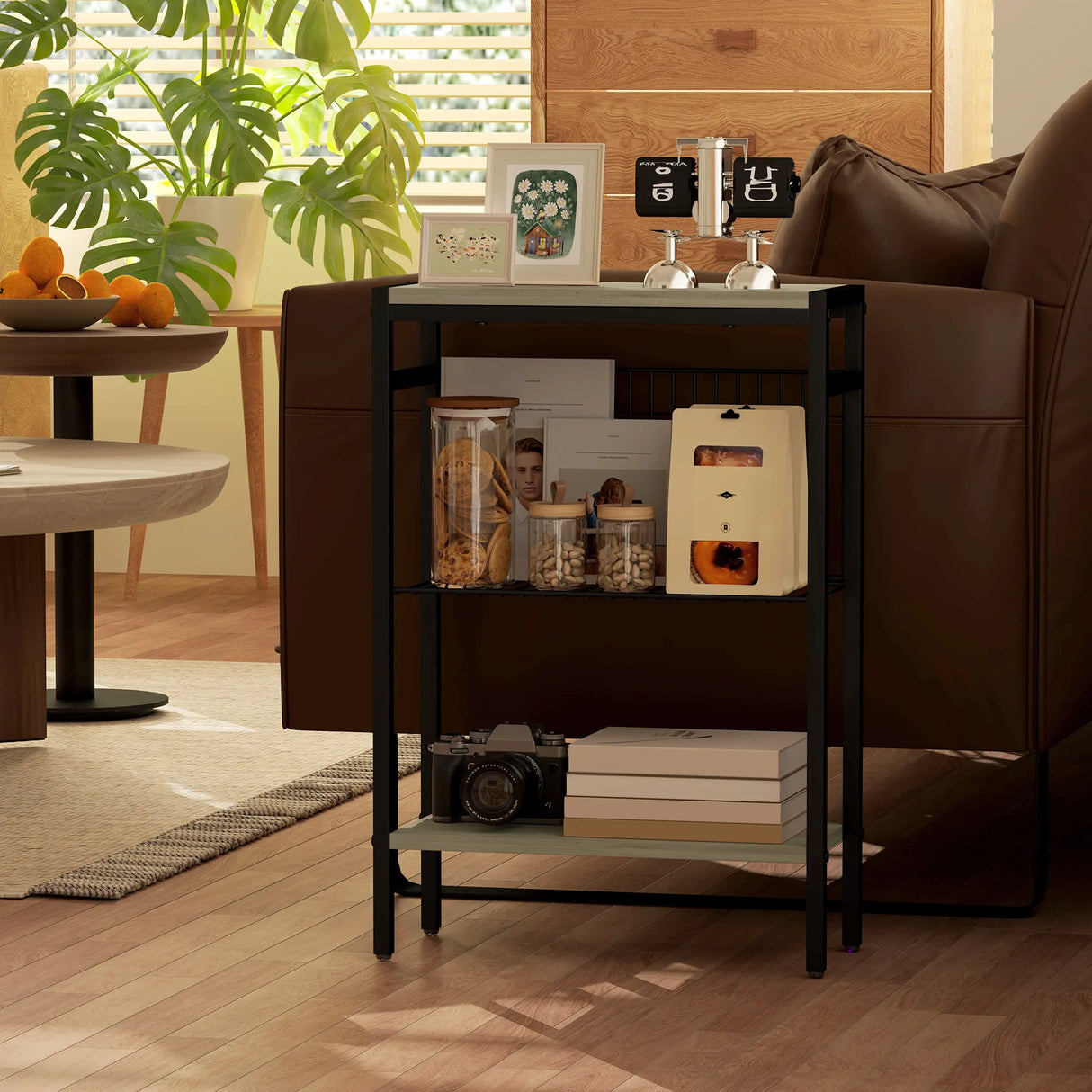 HOMCOM Three Shelf Industrial Side Table, Grey