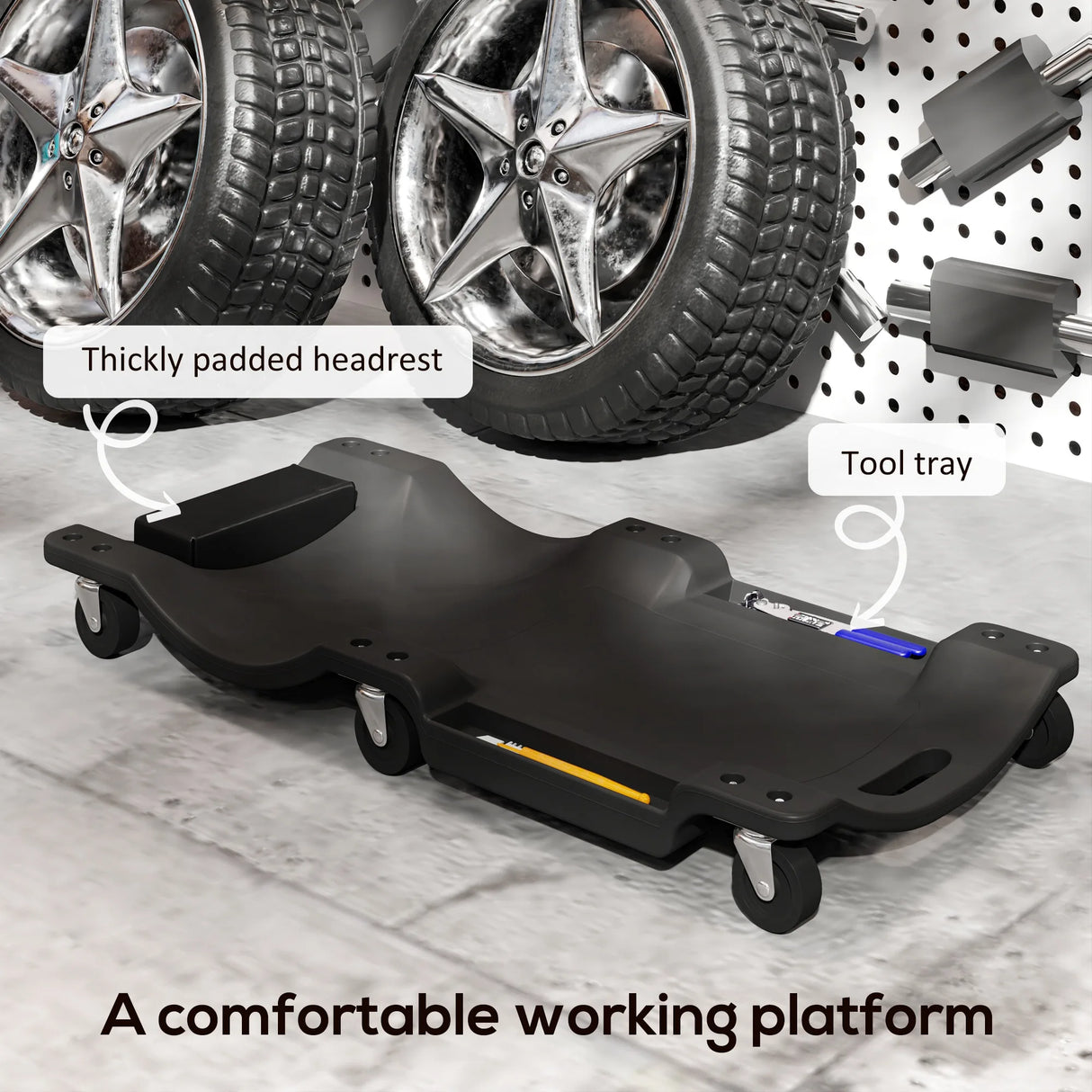 DURHAND Mechanic Vehicle Creeper, Under-Car Rolling Crawler Board, with Headrest, Wheels, Black