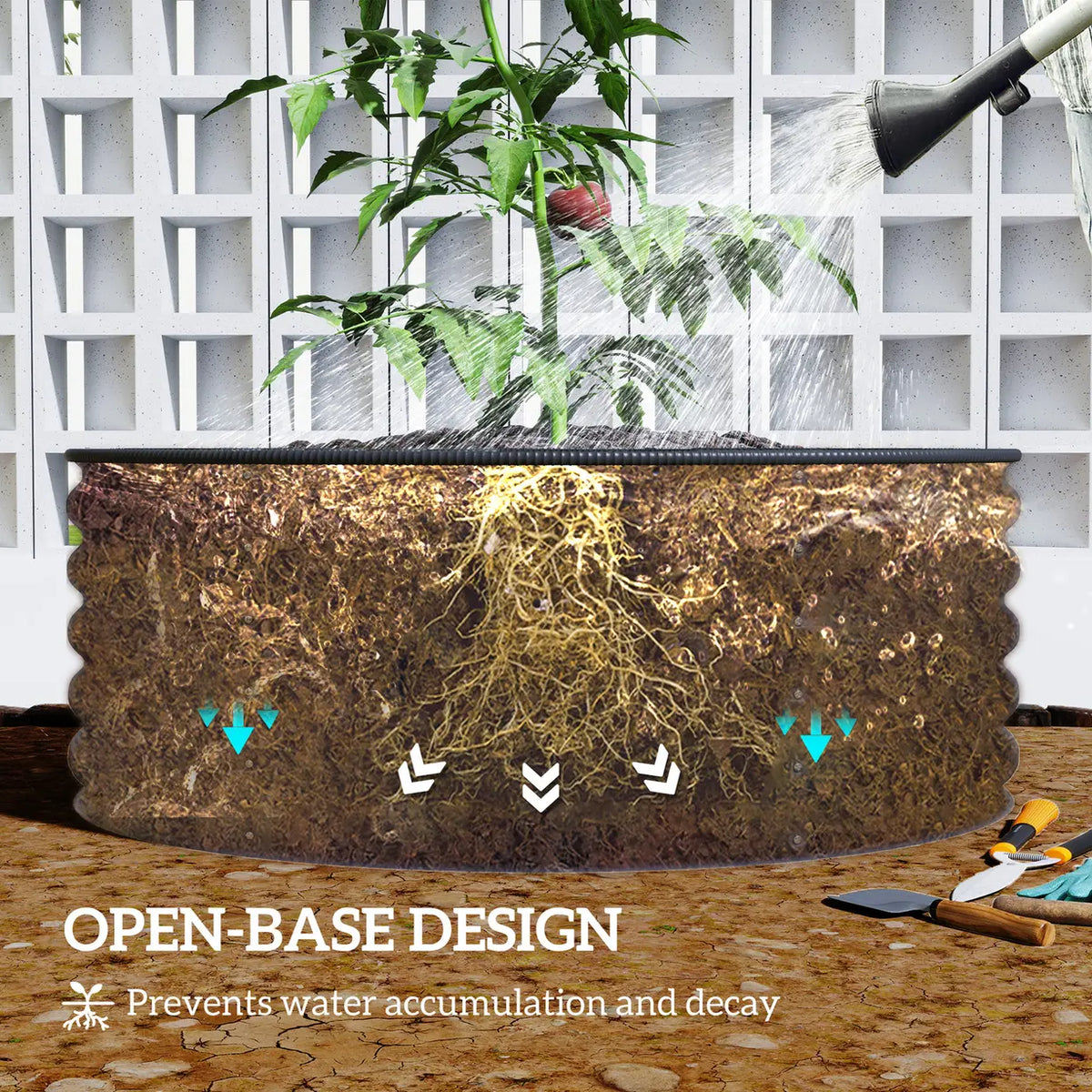 Outsunny Galvanised Raised Garden Bed with Safety Edging, Outdoor Raised Planter Box with Gloves, 120 x 120 x 43cm, Dark Grey